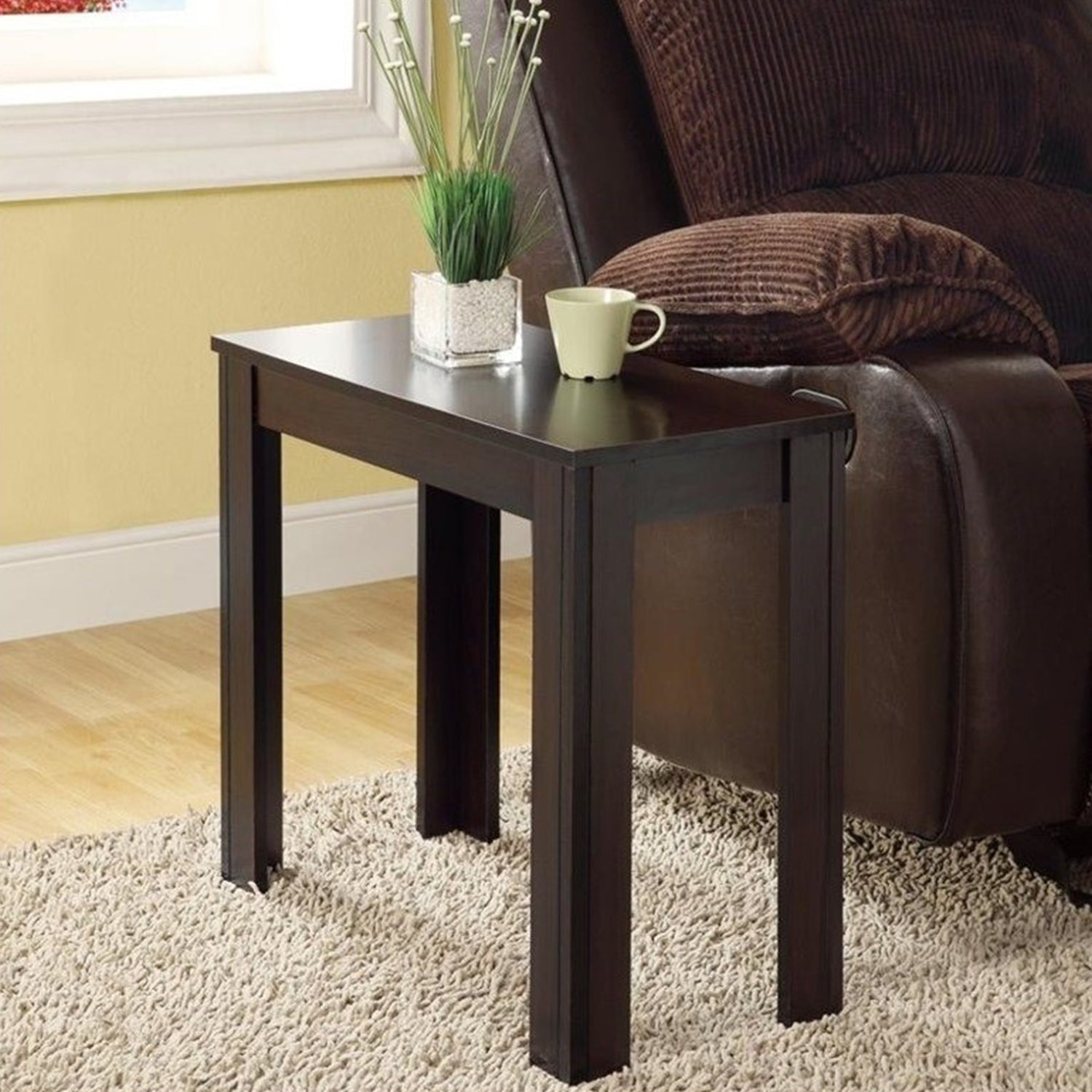 12" x 23.75" x 21.5" Cappuccino Particle Board Laminate Mdf  Accent Table