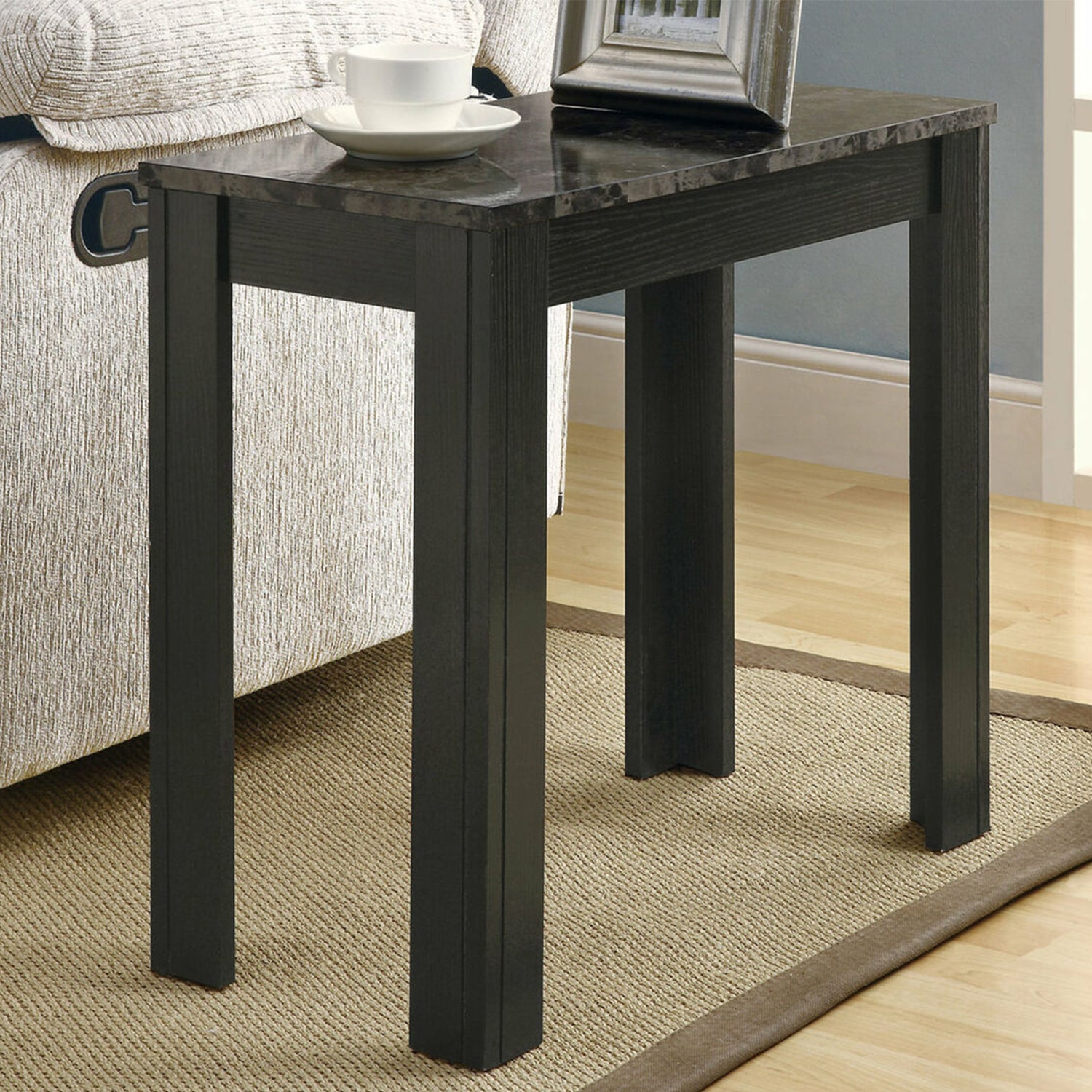 12" x 23.75" x 21.5" Black Grey Particle Board Laminate Mdf  Accent Table