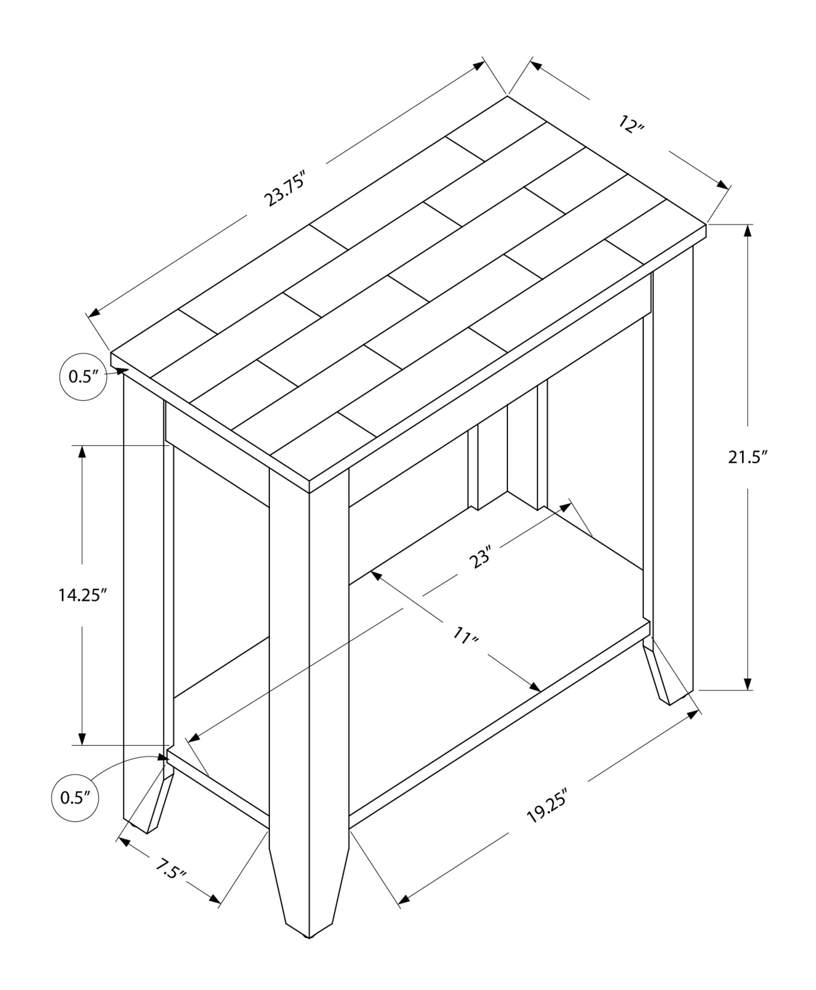 12" x 23.75" x 21.5" Cappuccino Particle Board Laminate Mdf  Accent Table