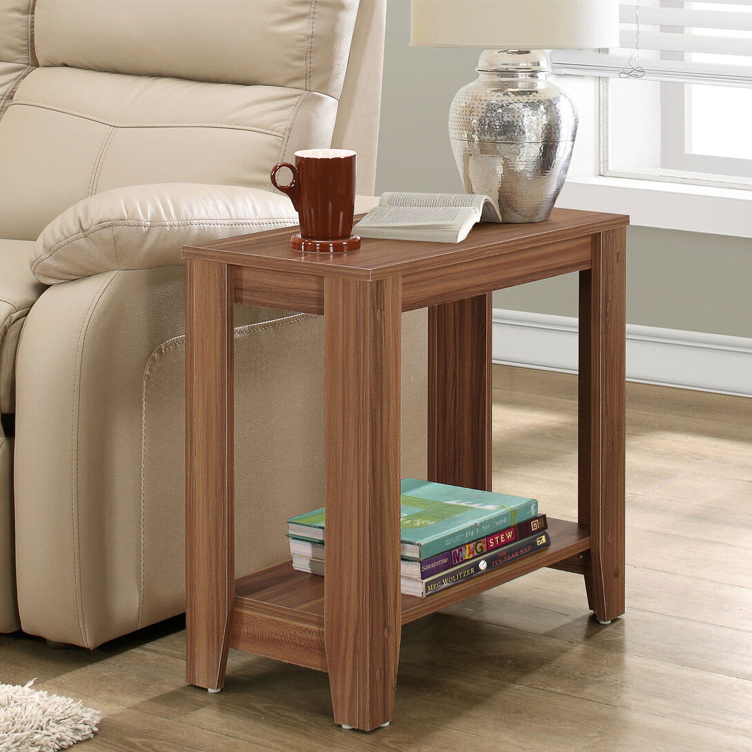 11.75" x 23.75" x 22" Walnut Particle Board Laminate  Accent Table