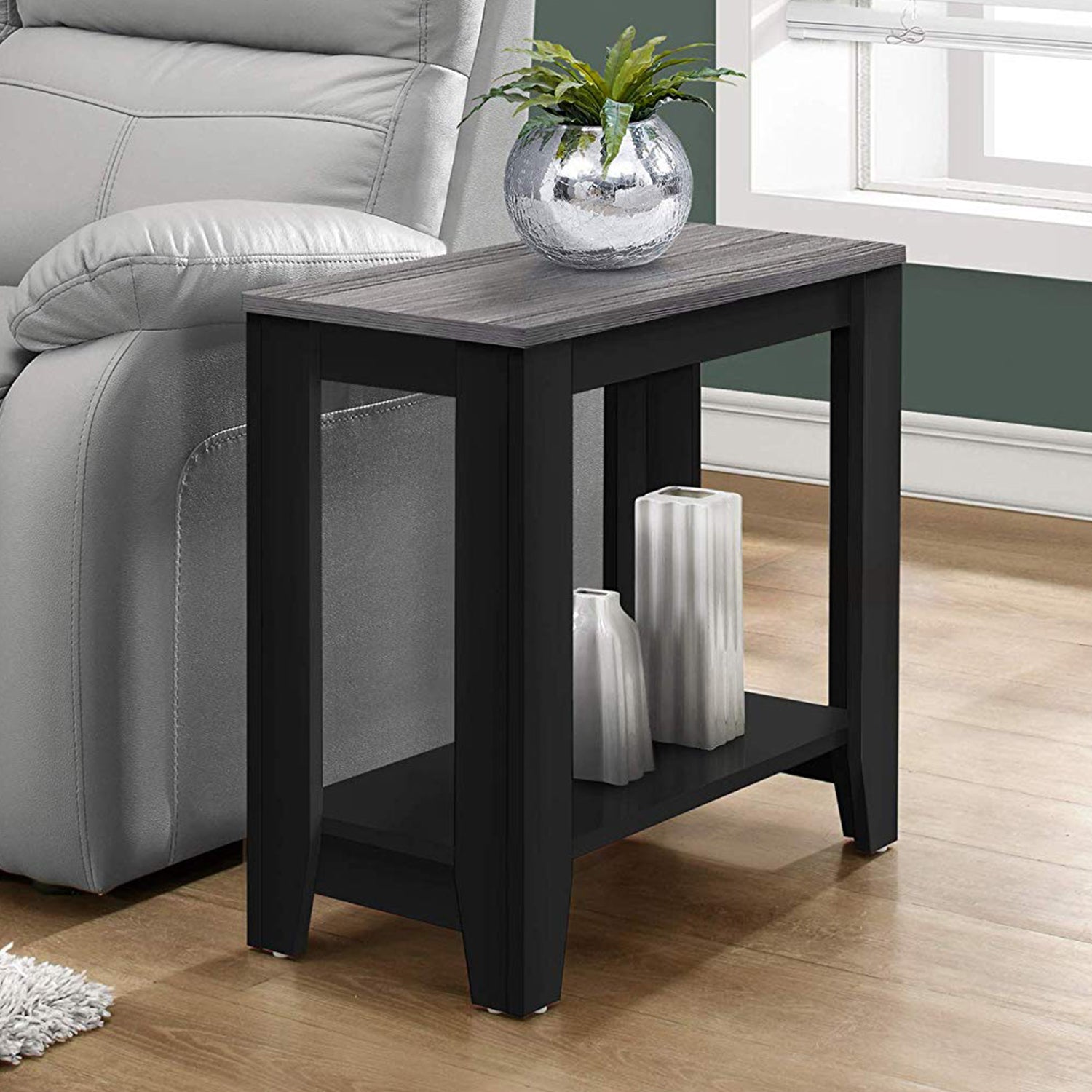 11.75" x 23.75" x 22" BlackGrey Particle Board Laminate  Accent Table