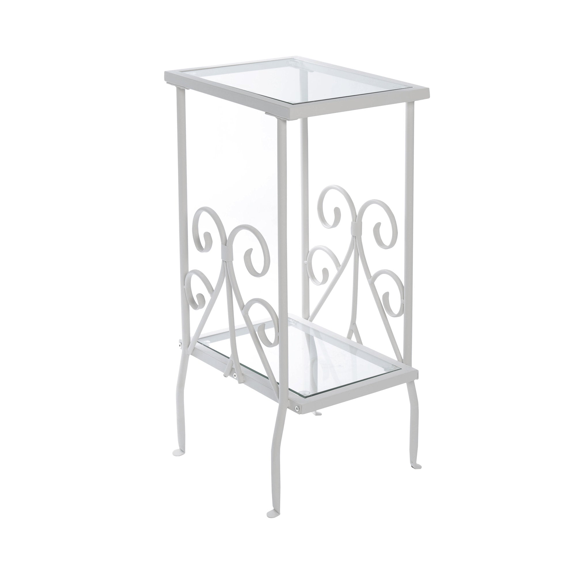 12" x 16" x 30" White Clear Metal Tempered Glass  Accent Table