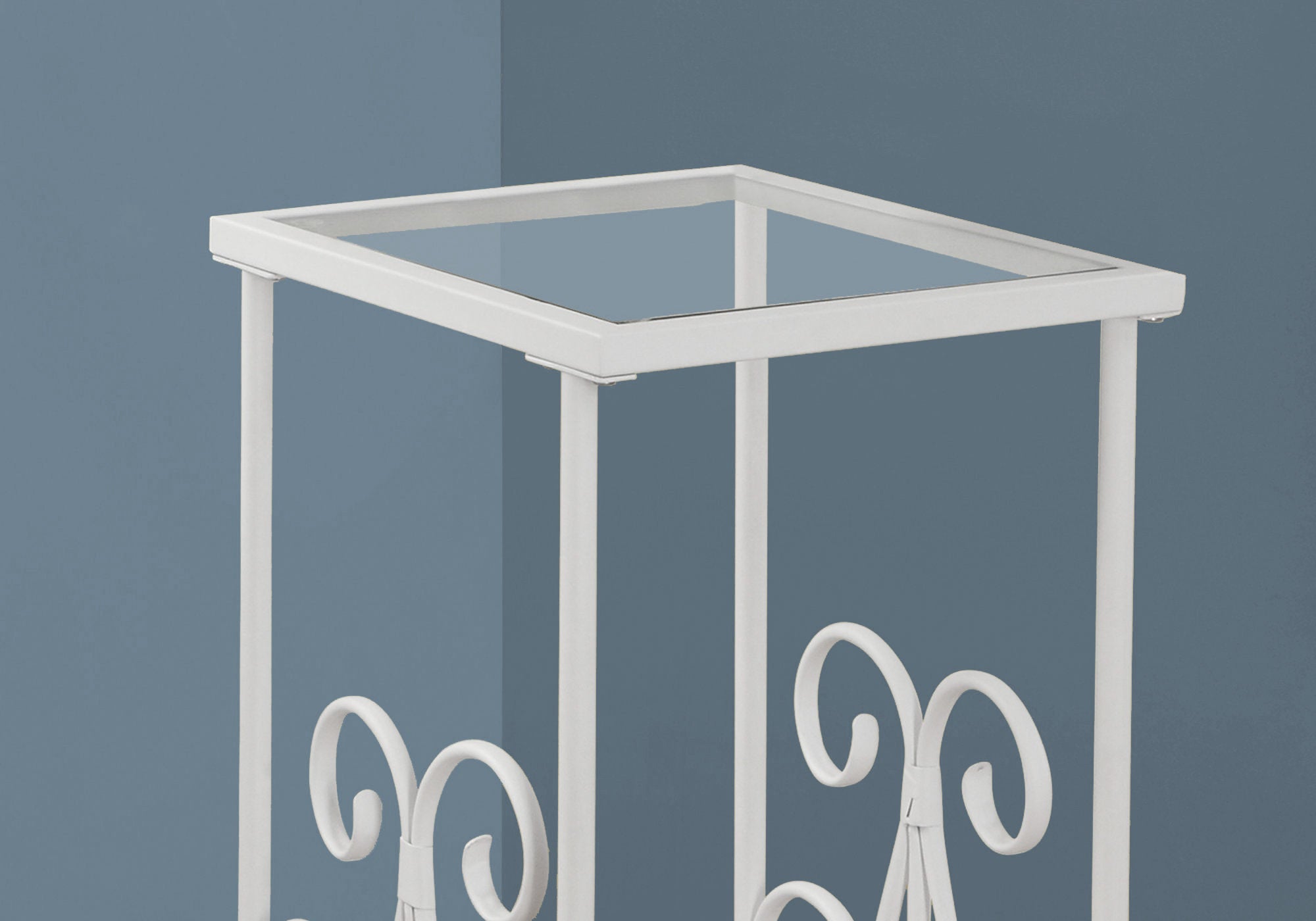 12" x 16" x 30" White Clear Metal Tempered Glass  Accent Table