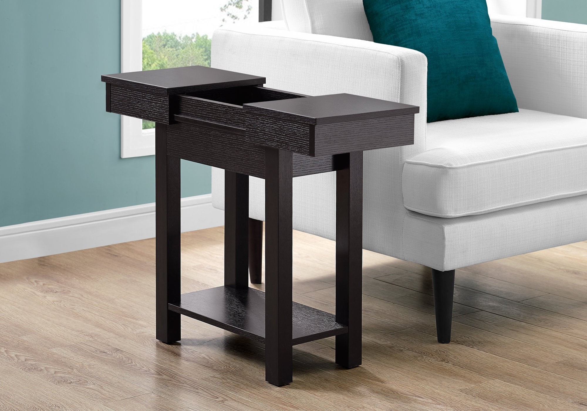 20" x 11.75" x 24" Cappuccino Finish Hollow Core Storage Accent Table