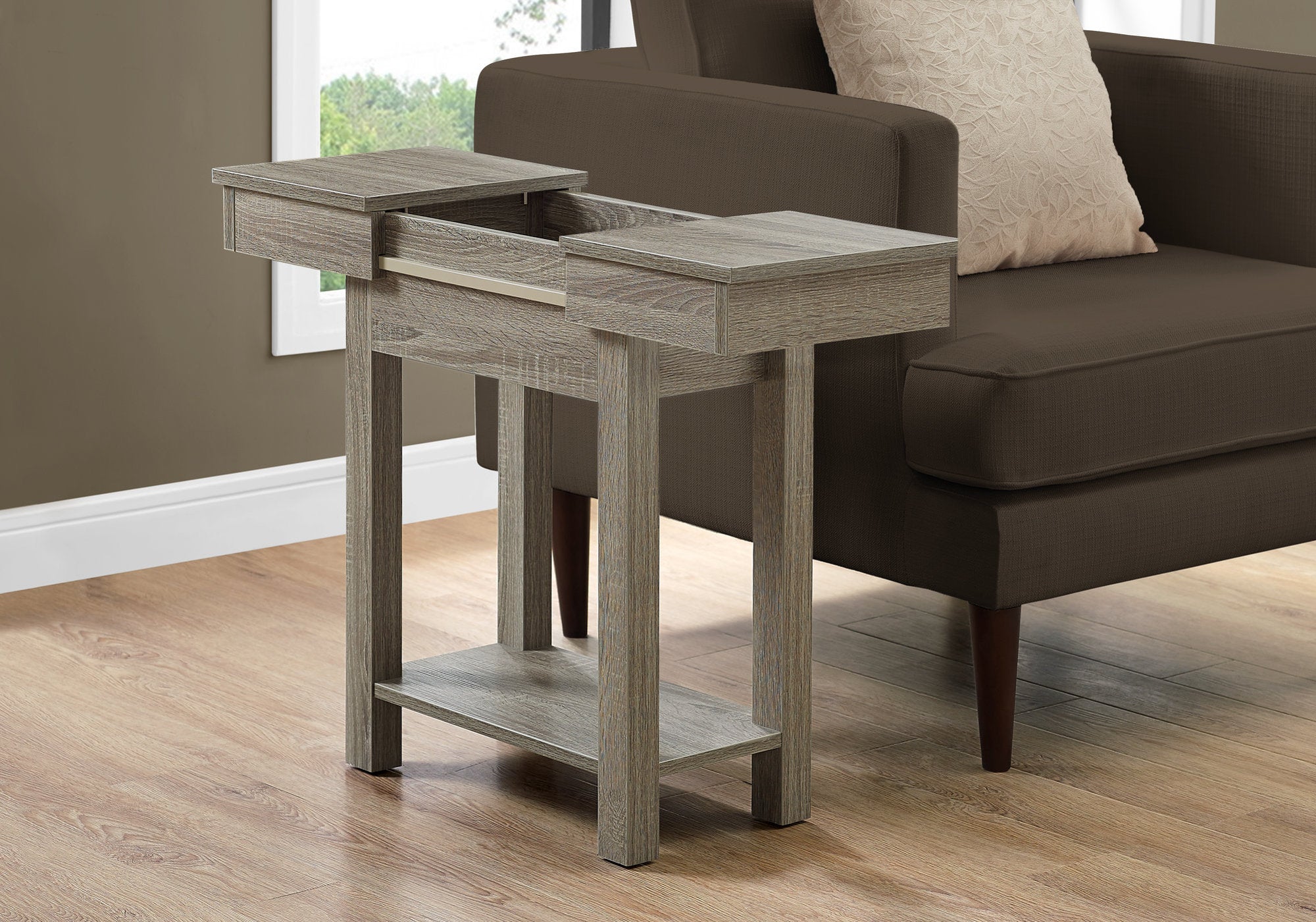 20" x 11.75" x 24" Dark Taupe Finish Hollow Core Storage Accent Table