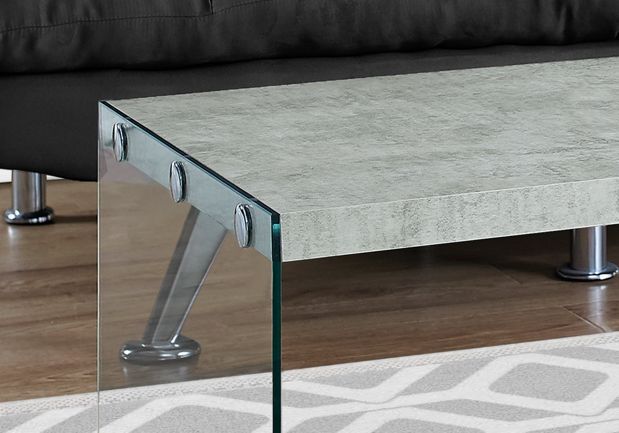 22" x 44" x 16" Grey Cement  Tempered Glass  Coffee Table