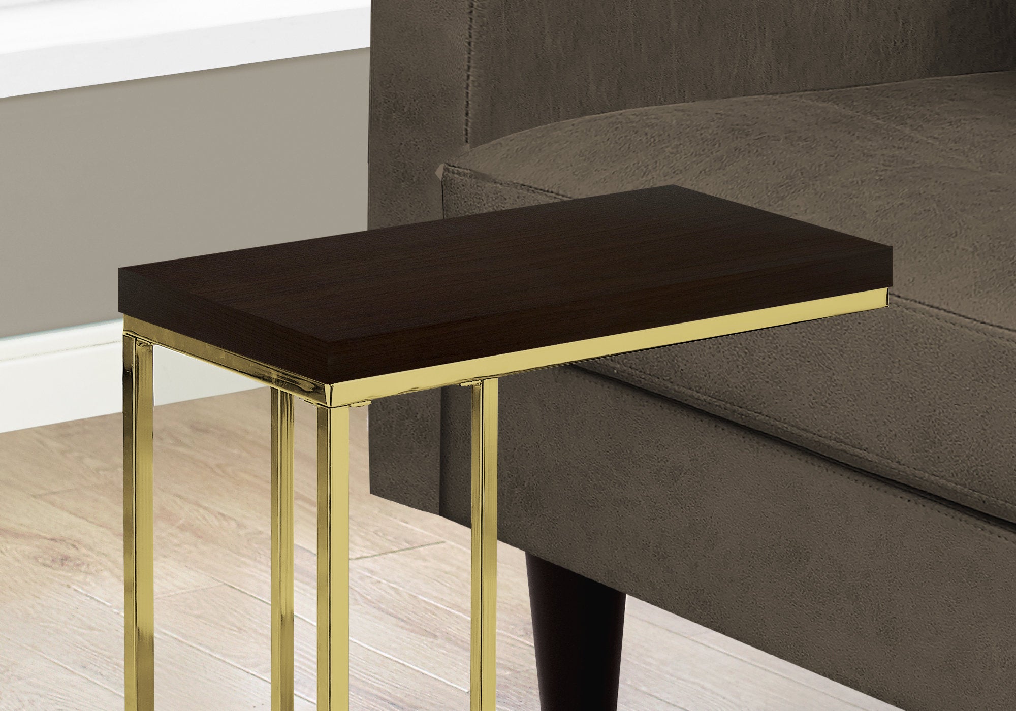 18.25" x 10.25" x 25.25" CappuccinoGold Particle Board Metal  Accent Table