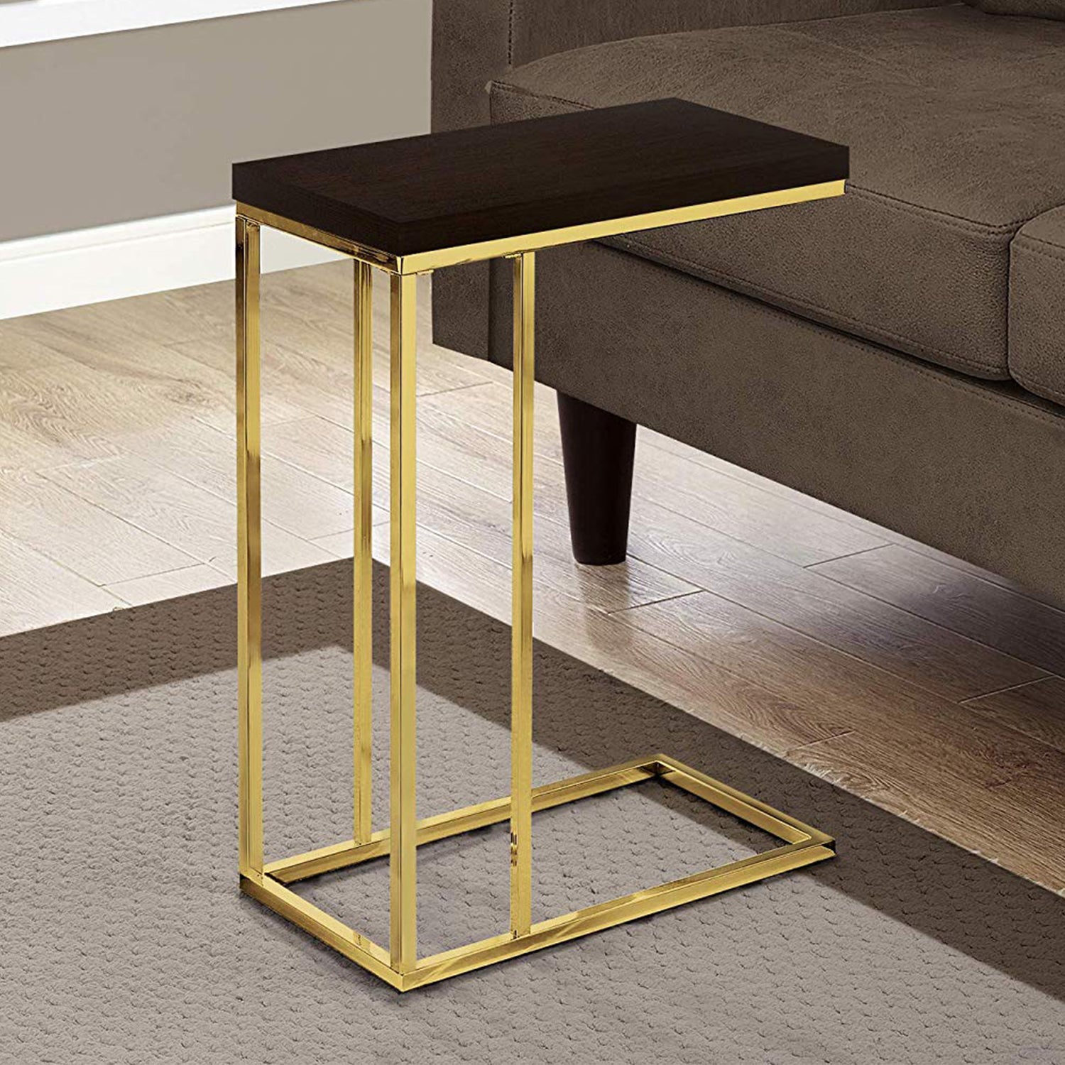 18.25" x 10.25" x 25.25" CappuccinoGold Particle Board Metal  Accent Table