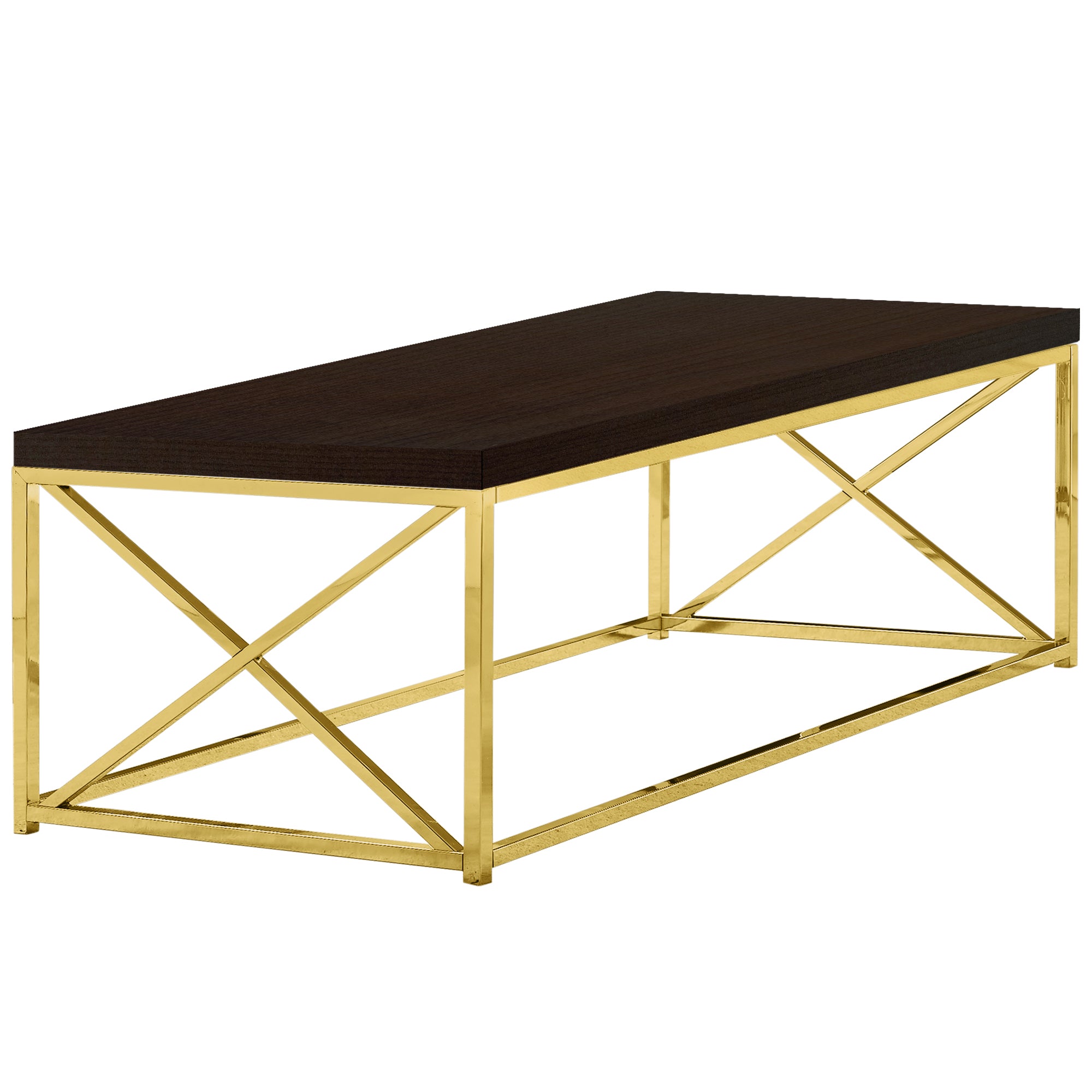 17" Cappuccino Particle Board and Gold Metal Coffee Table