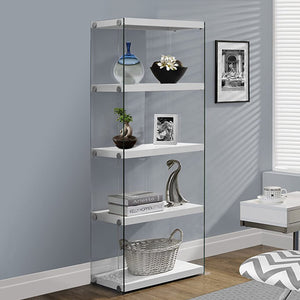 12" x 24" x 58.75" White Clear Particle Board Tempered Glass  Bookcase