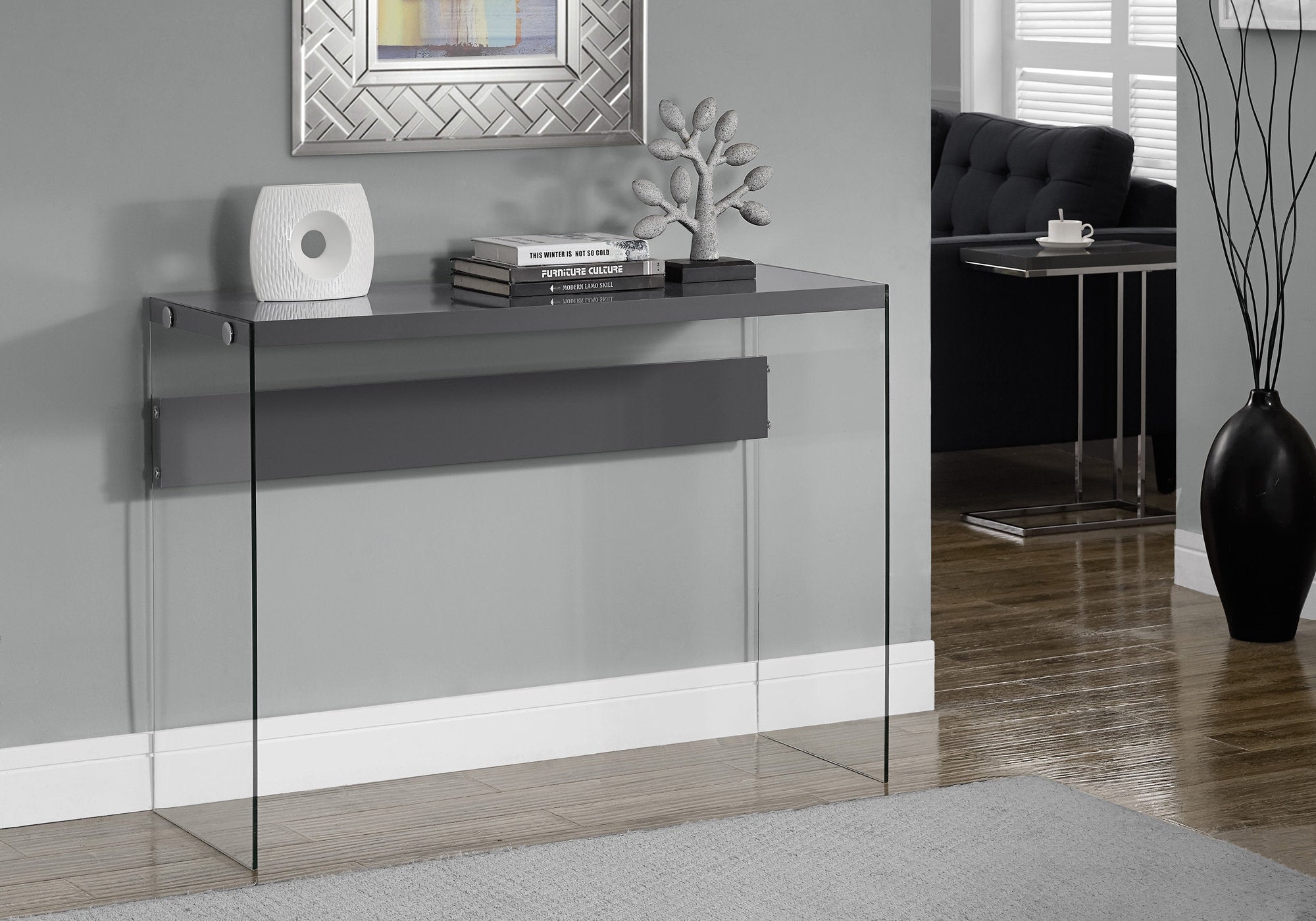 Glossy Grey with Tempered Glass Accent Table