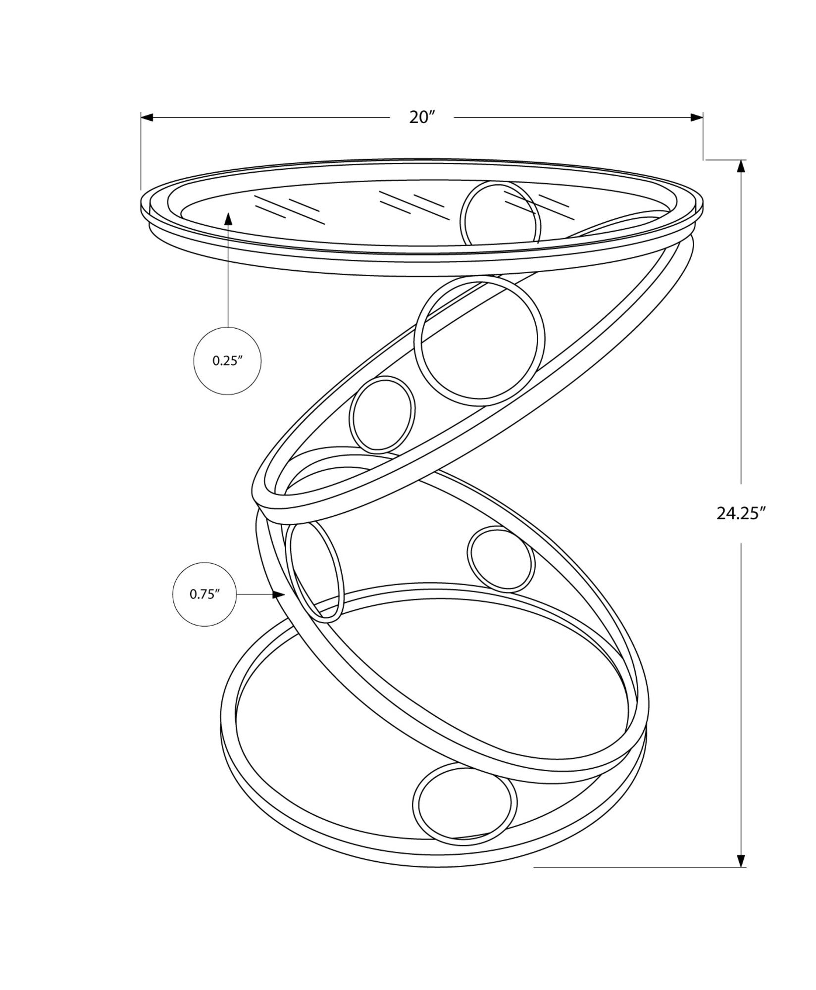 20" x 20" x 24.25" Clear Tempered Glass and Black Metal Accent Table
