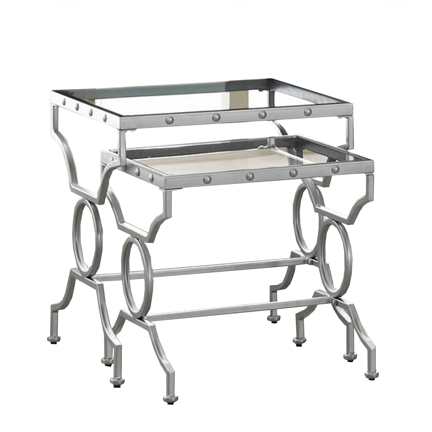 38.5" x 43.5" x 43" Silver Tempered Glass 2pcs Nesting Table Set