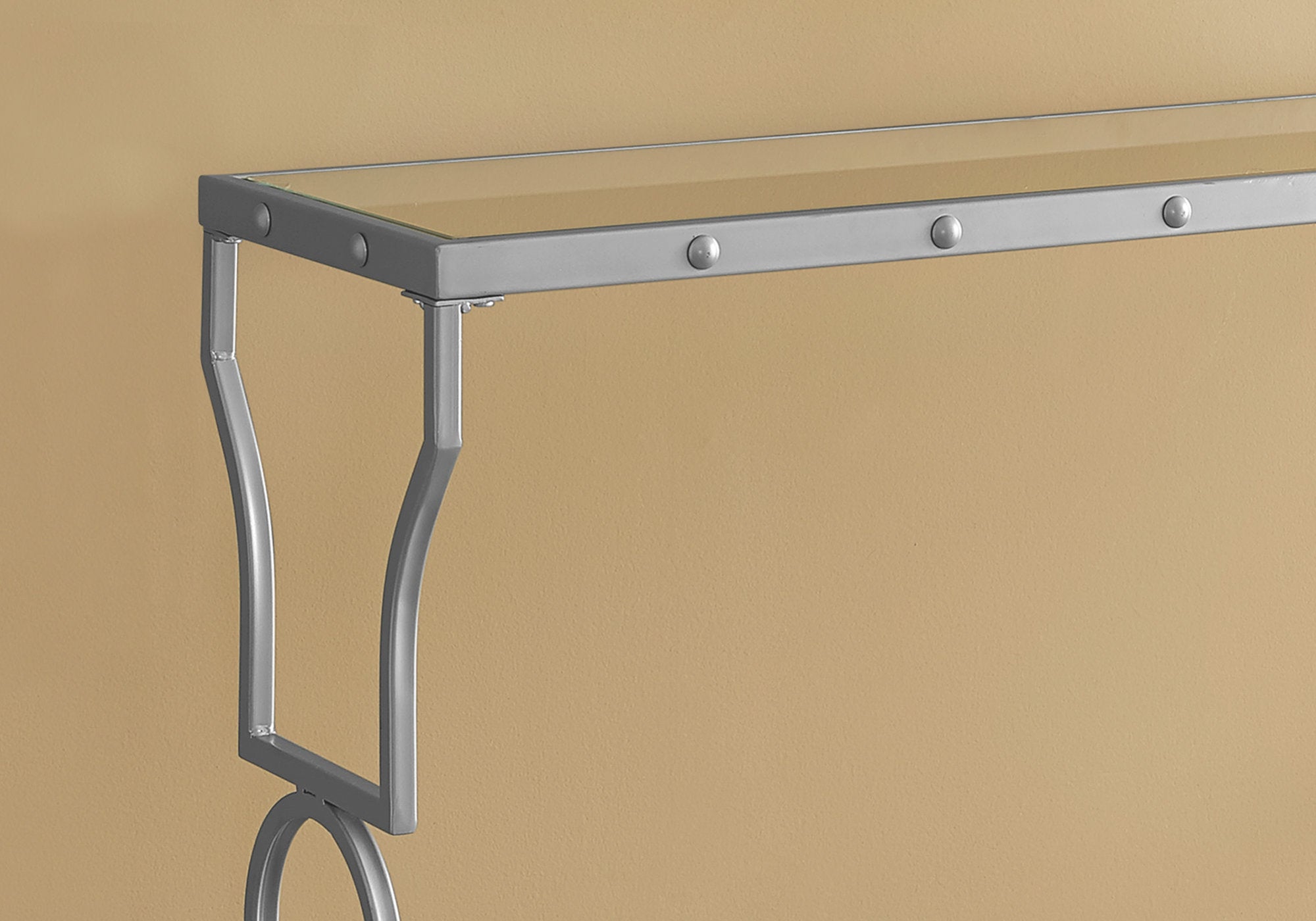 12" x 42" x 31.75" Silver Clear Metal Tempered Glass  Accent Table