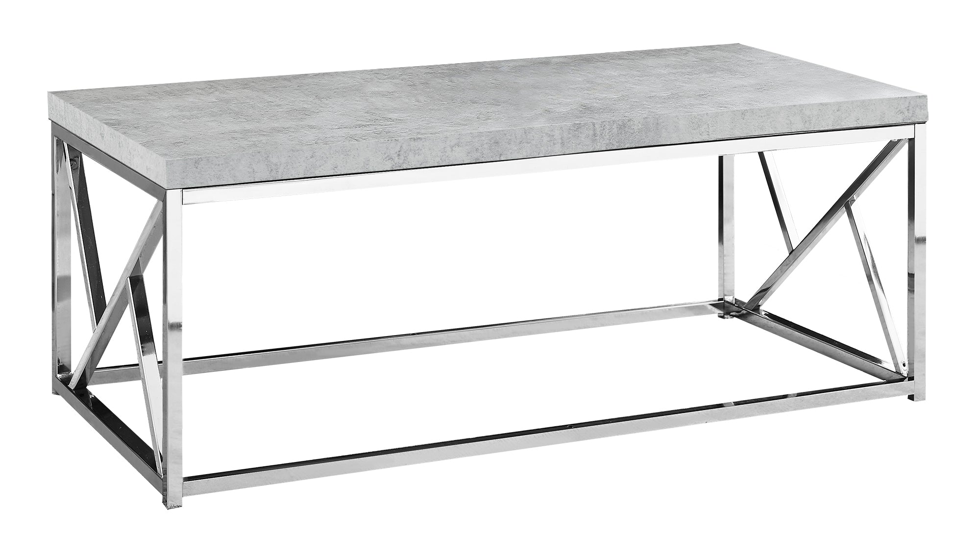 17" Grey Cement Particle Board Laminate and Chrome Metal Coffee Table