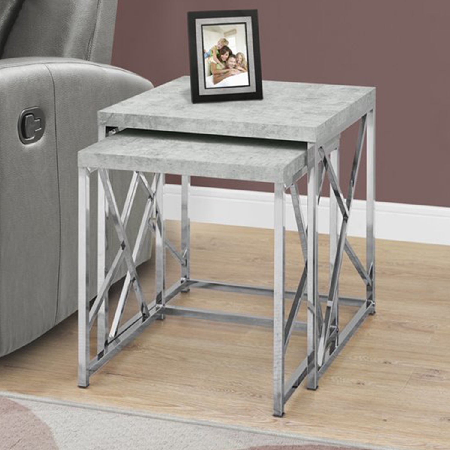 37.5" x 37.5" x 40.5" Grey Particle Board Metal 2pcs Nesting Table Set