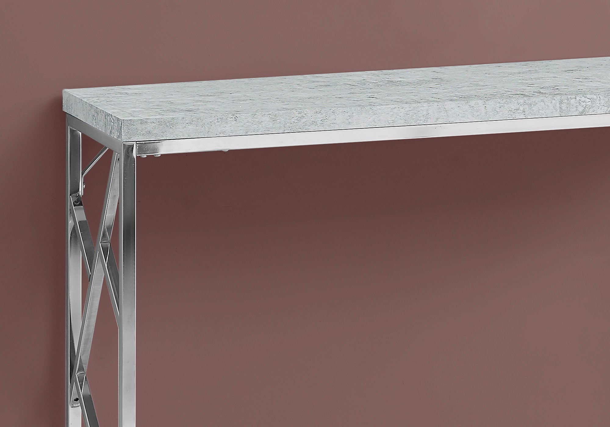 30.5" Grey Cement Particle Board and Chrome Metal Accent Table
