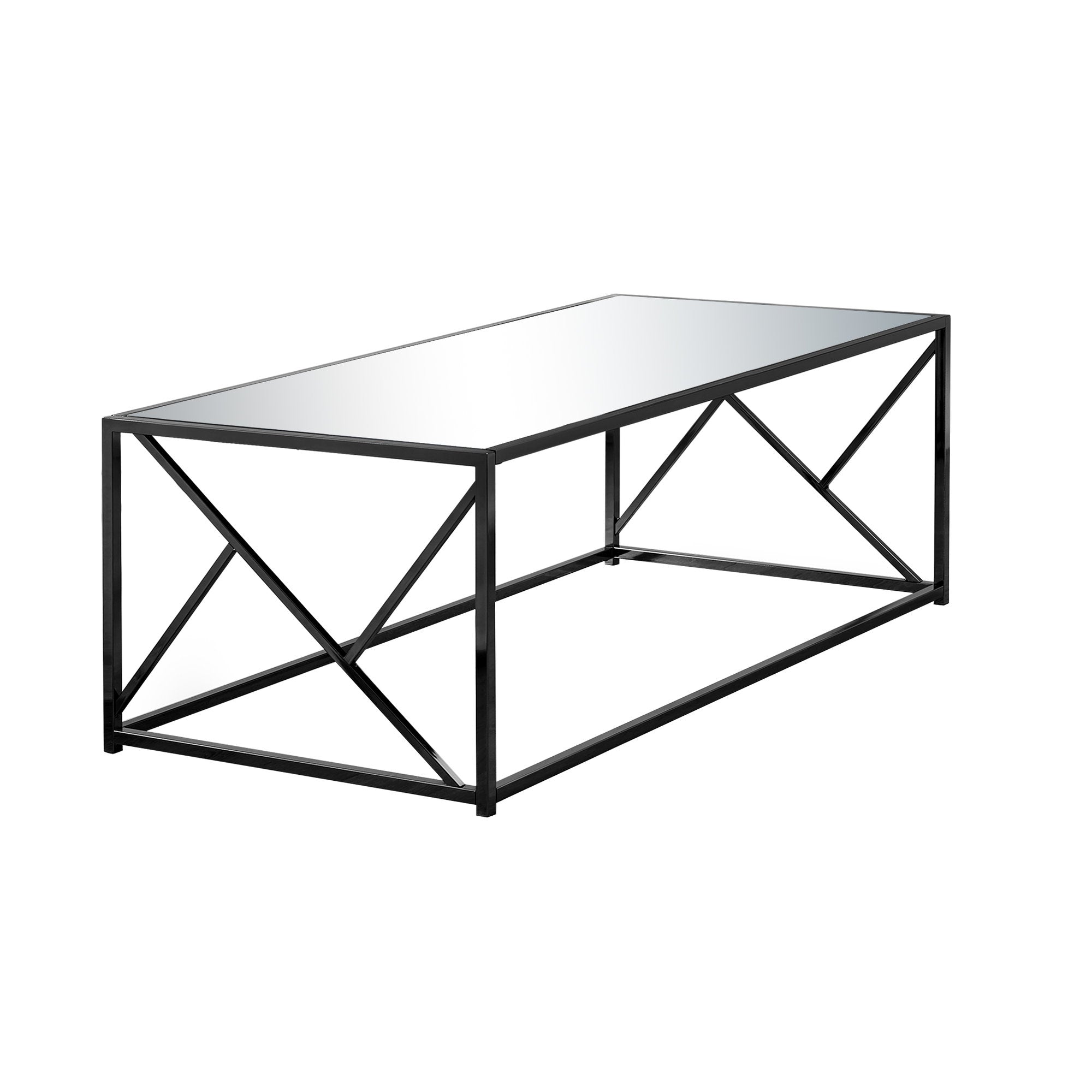 23.75" x 47.25" x 17.5" Black Metal Glass Particle Board  Coffee Table with a Mirror Top