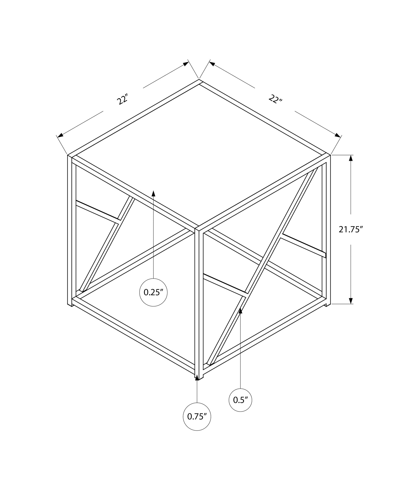 22" x 22" x 21.75" Black Metal Glass Finish End Table with a Mirror Top