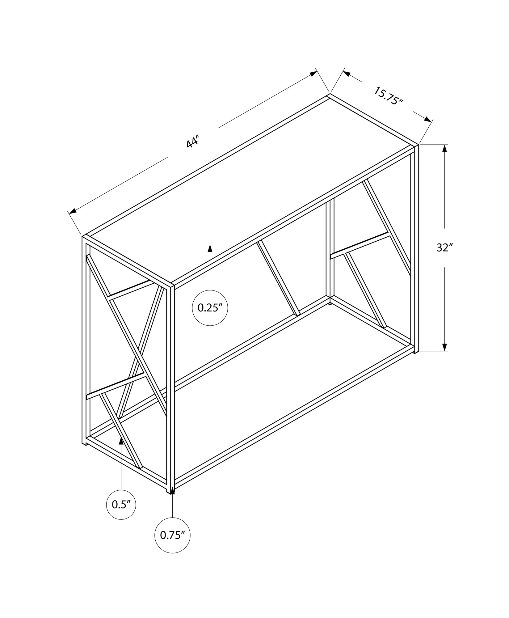15.75" x 44" x 32" Black Metal Glass Particle Board Accent Table with a Mirror Top