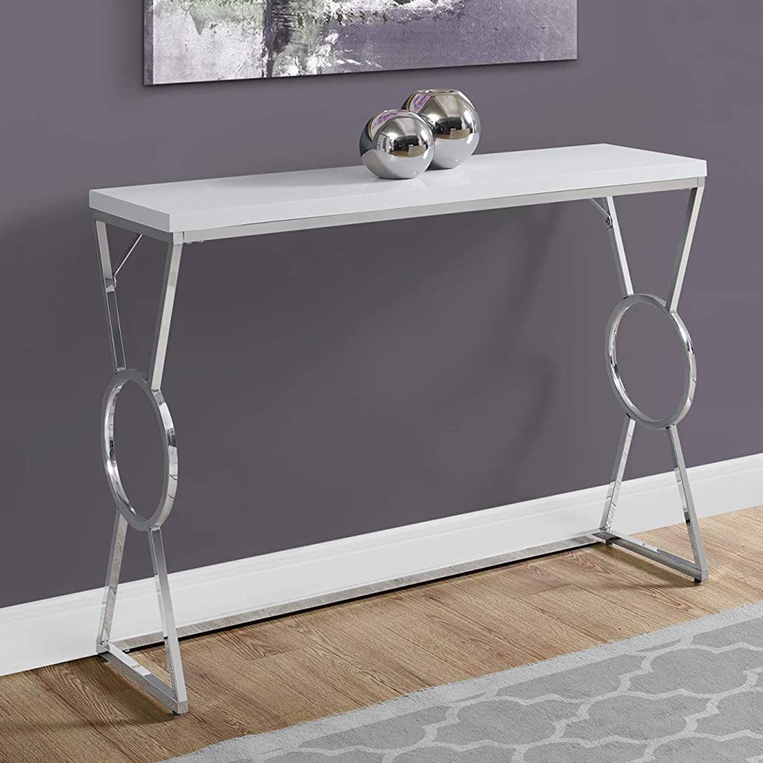 12" x 42.25" x 30.5" White Metal Accent Table