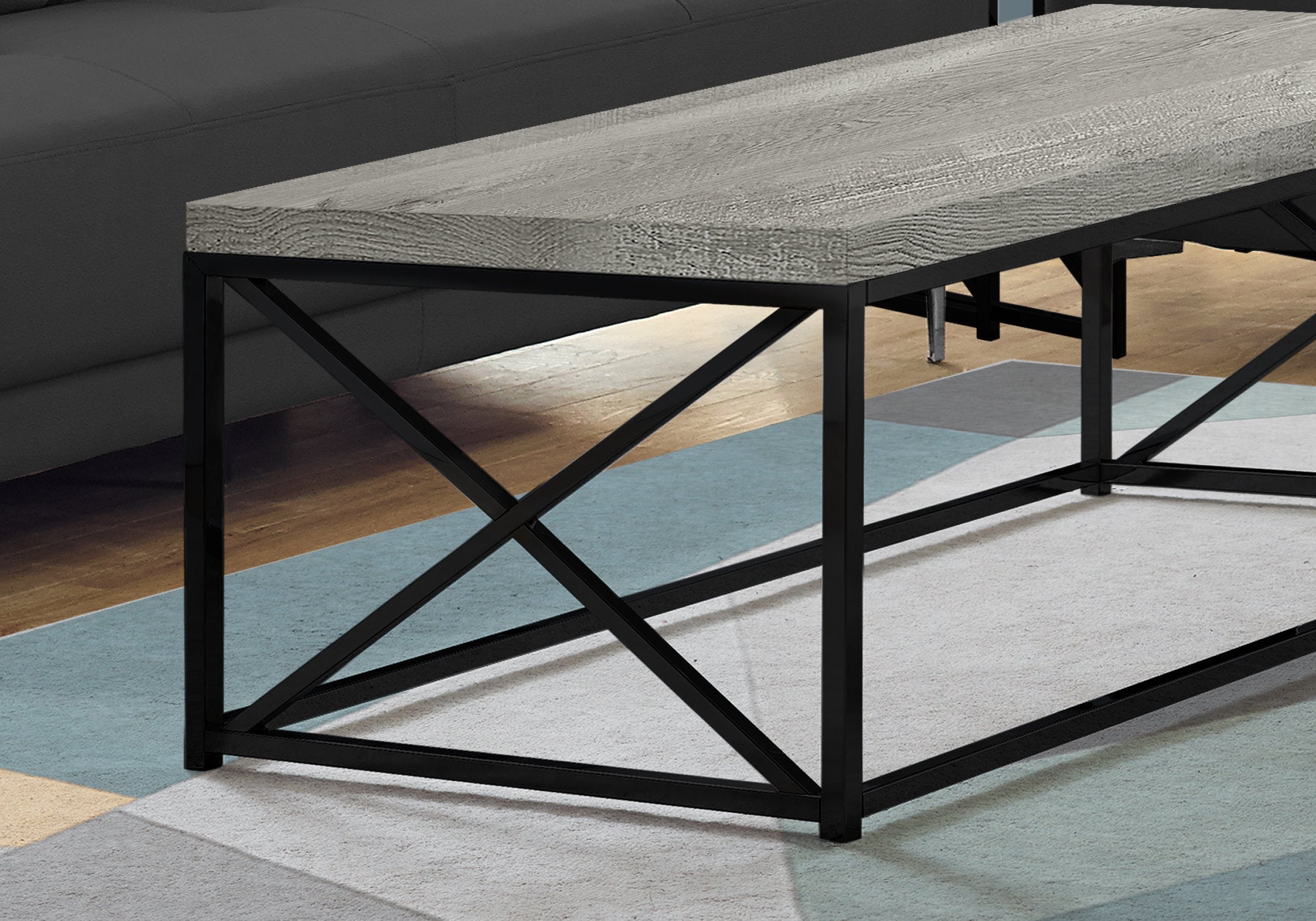 22" x 44" x 17" Grey  Black  Particle Board  Metal  Coffee Table