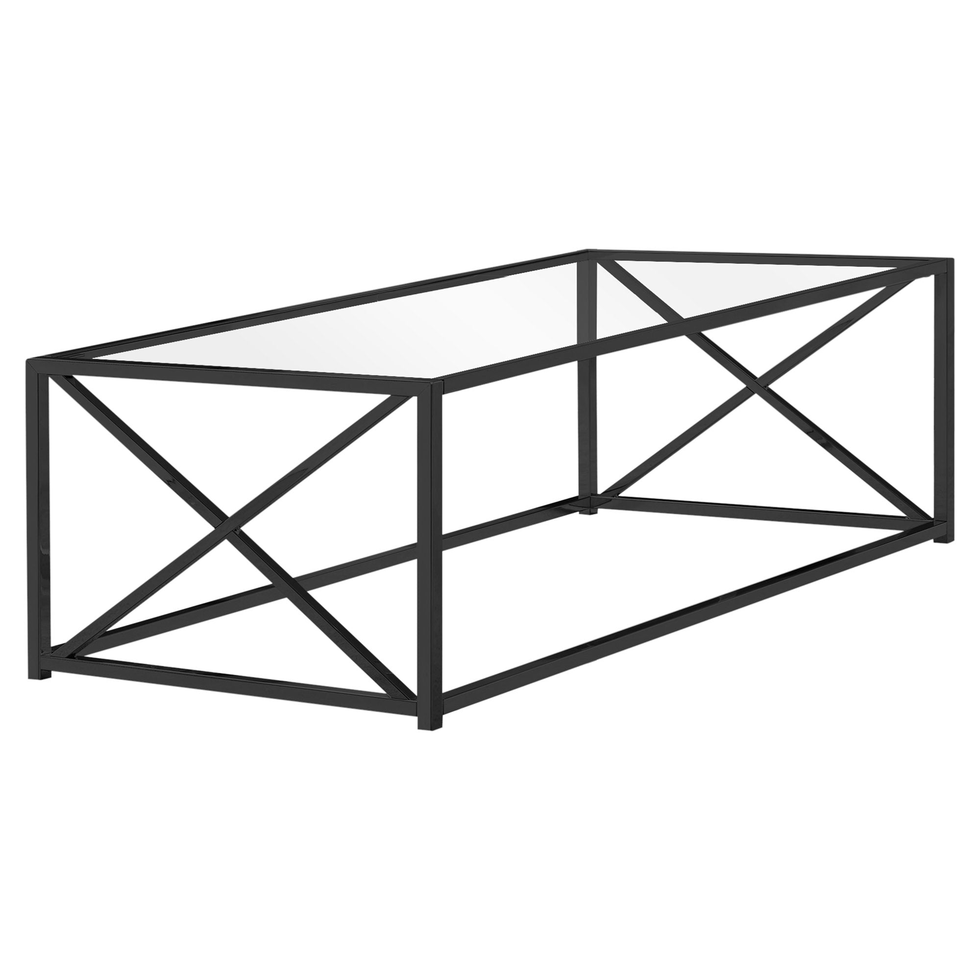 22" x 44" x 17.25" Black Clear Metal Tempered Glass  Coffee Table