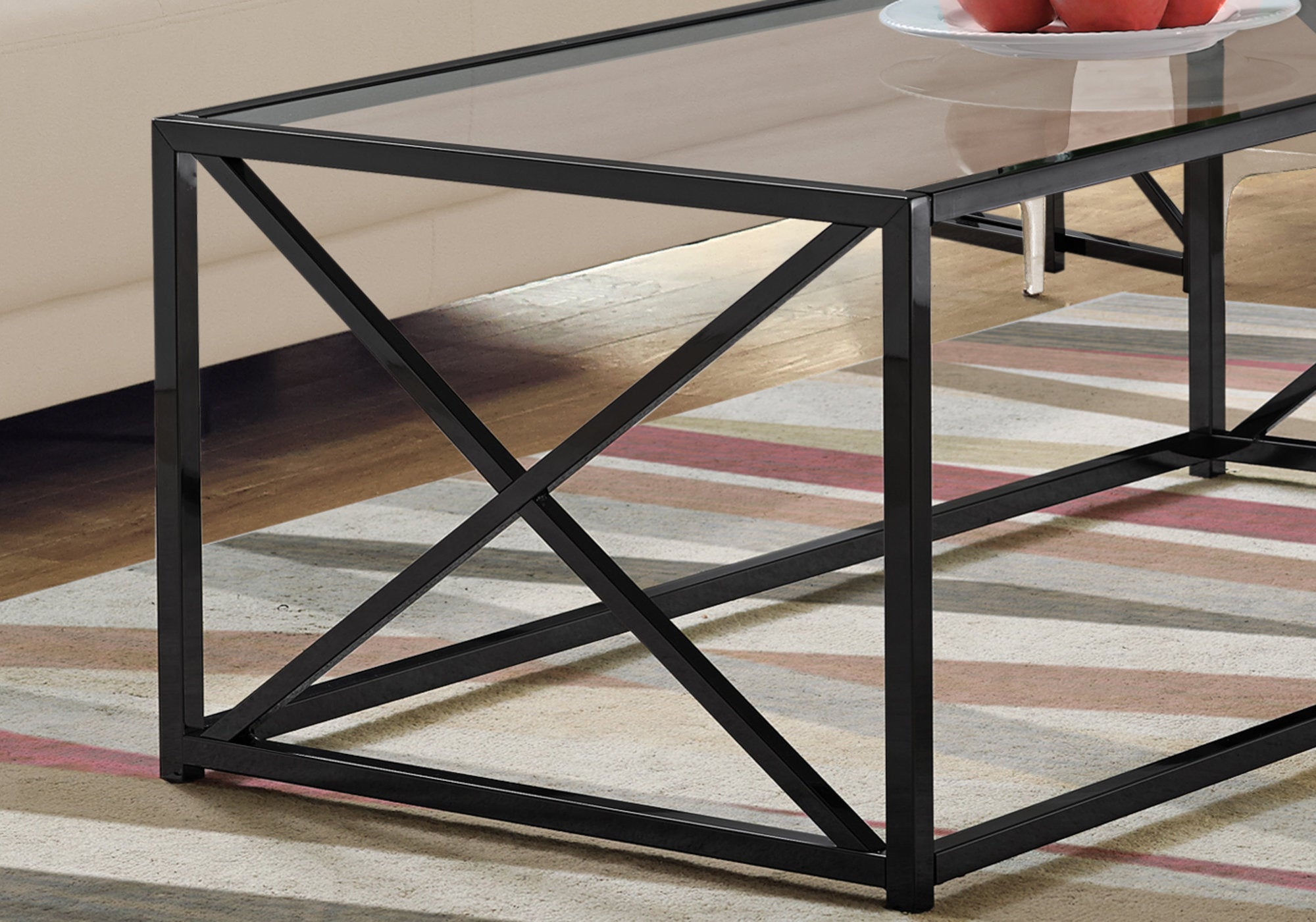 22" x 44" x 17.25" Black Clear Metal Tempered Glass  Coffee Table