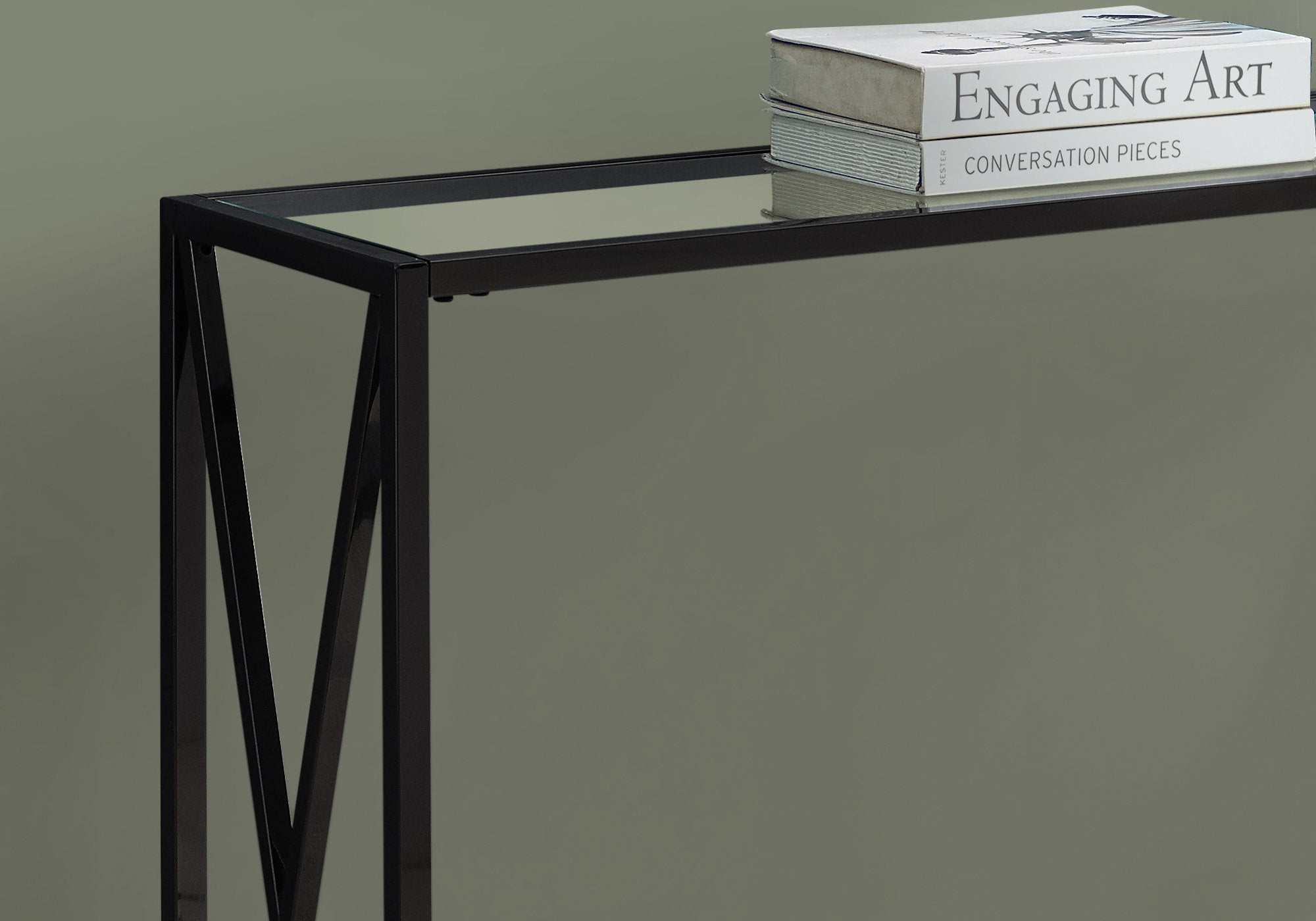 32.25 Black Nickel Metal and Clear Tempered Glass Accent Table