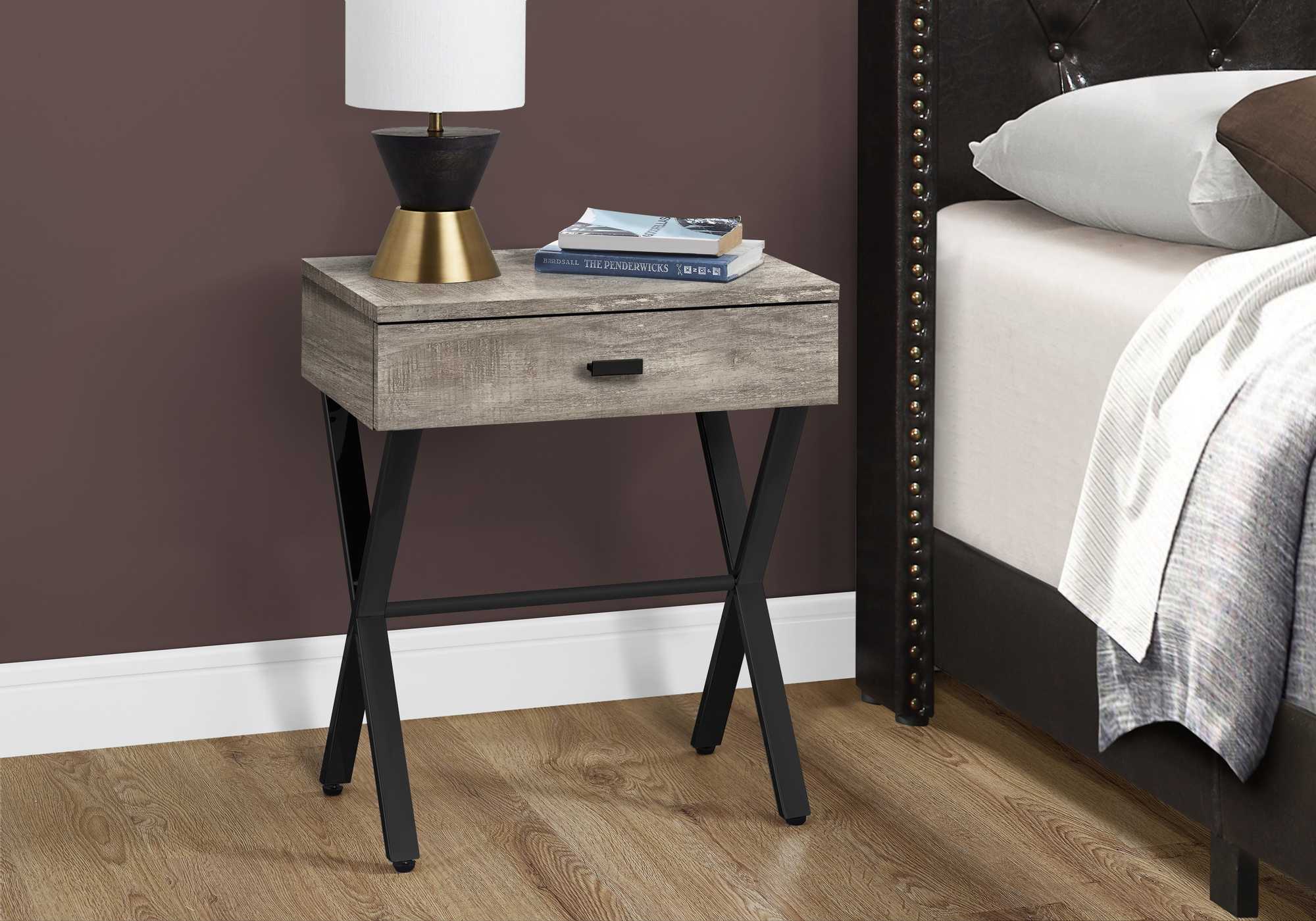 12" x 18.25" x 22.25" Taupe Finish and Black Metal Accent Table