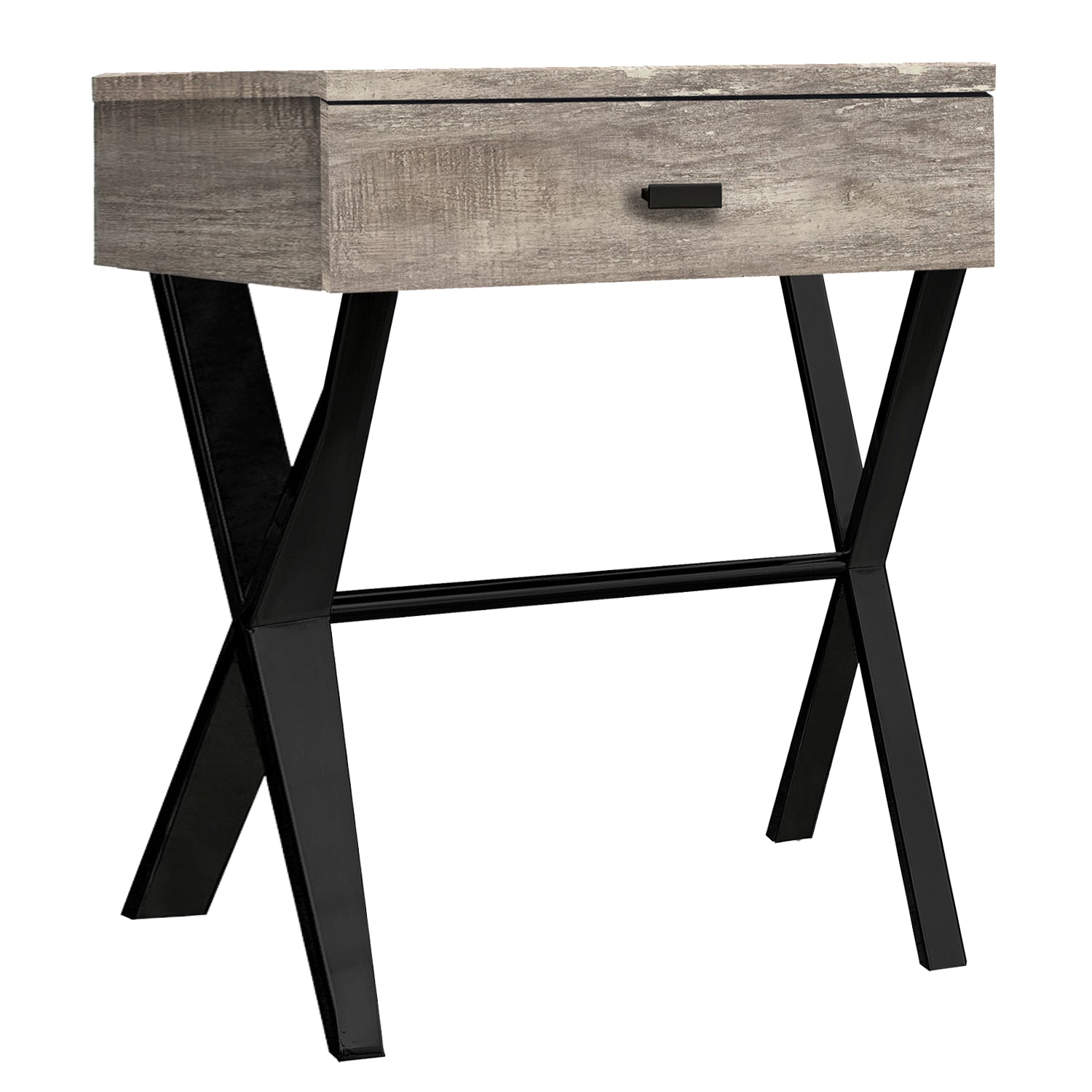 12" x 18.25" x 22.25" Taupe Finish and Black Metal Accent Table