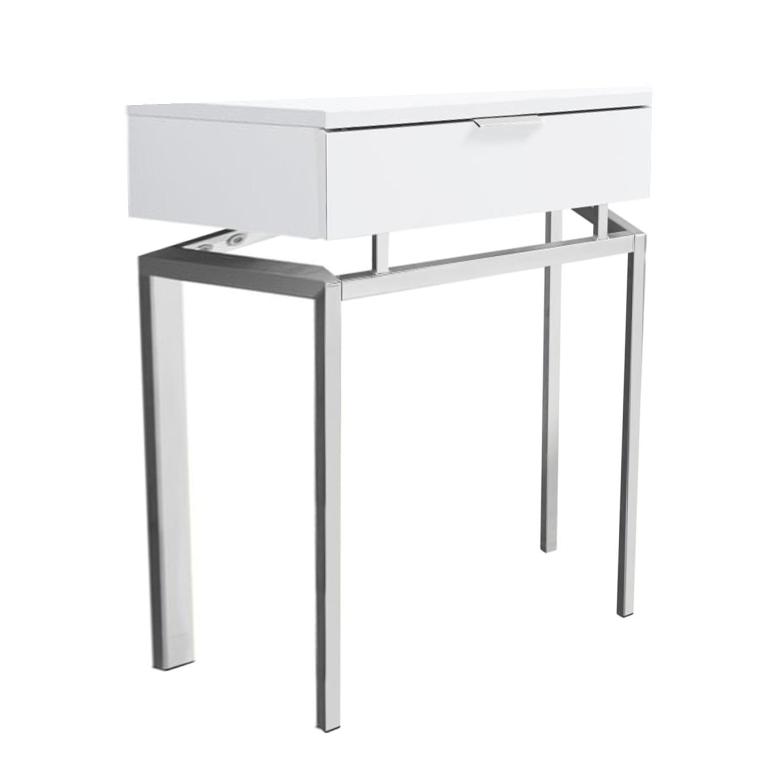 12.75" x 18.25" x 23" Glossy White Chrome Metal  Accent Table