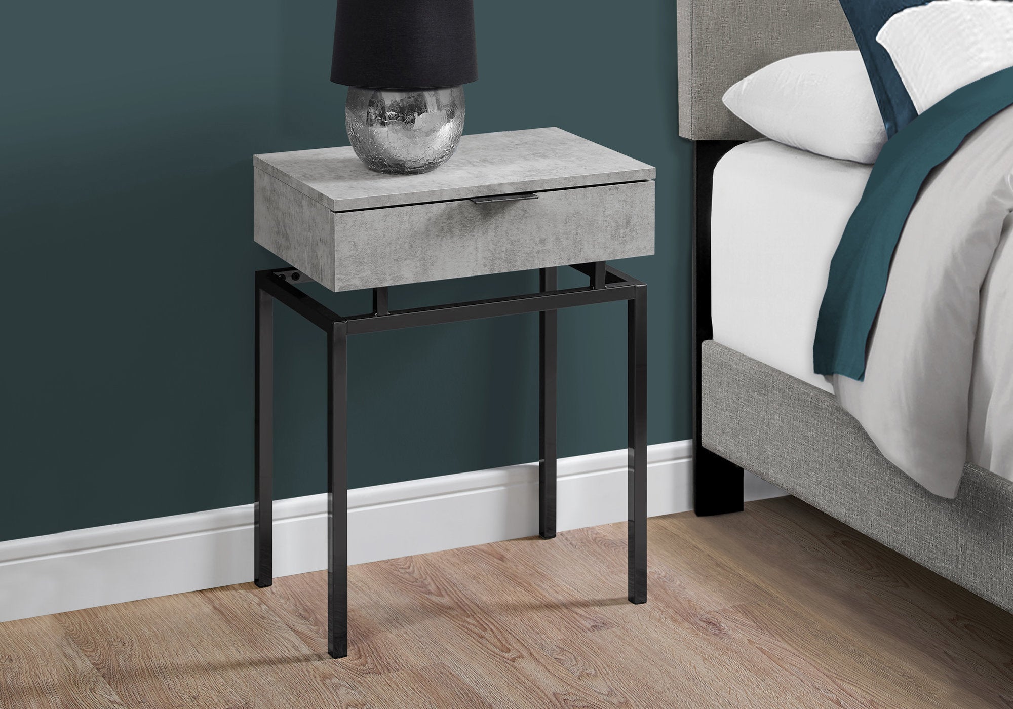 12.75" x 18.25" x 23.25" Grey Finish and Black Metal Accent Table