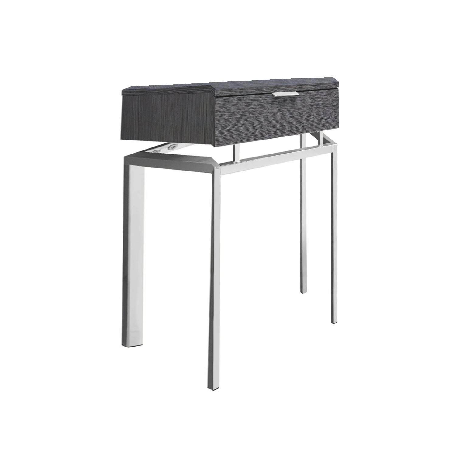 12.75" x 18.25" x 23" Grey Finish and Chrome Metal Accent Table