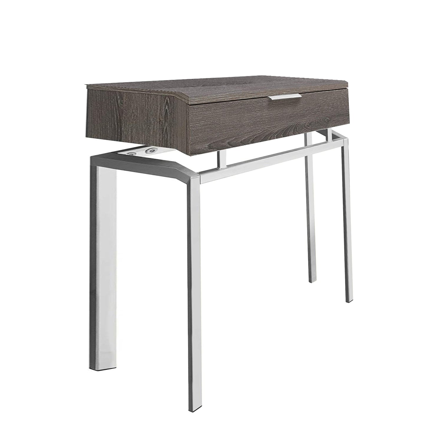 12.75" x 18.25" x 23" Dark Taupe Finish and Chrome Metal Accent Table