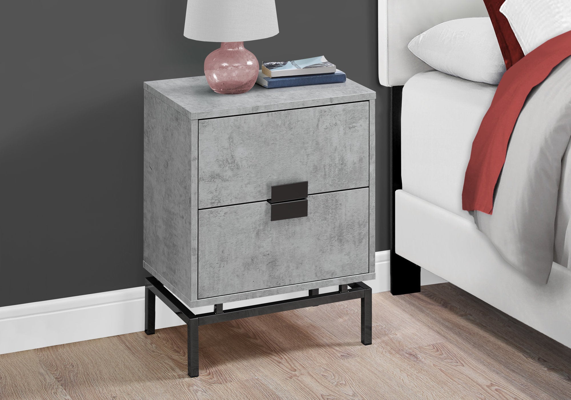 23.5" Grey Cement Particle Board and Black Nickel Metal Accent Table