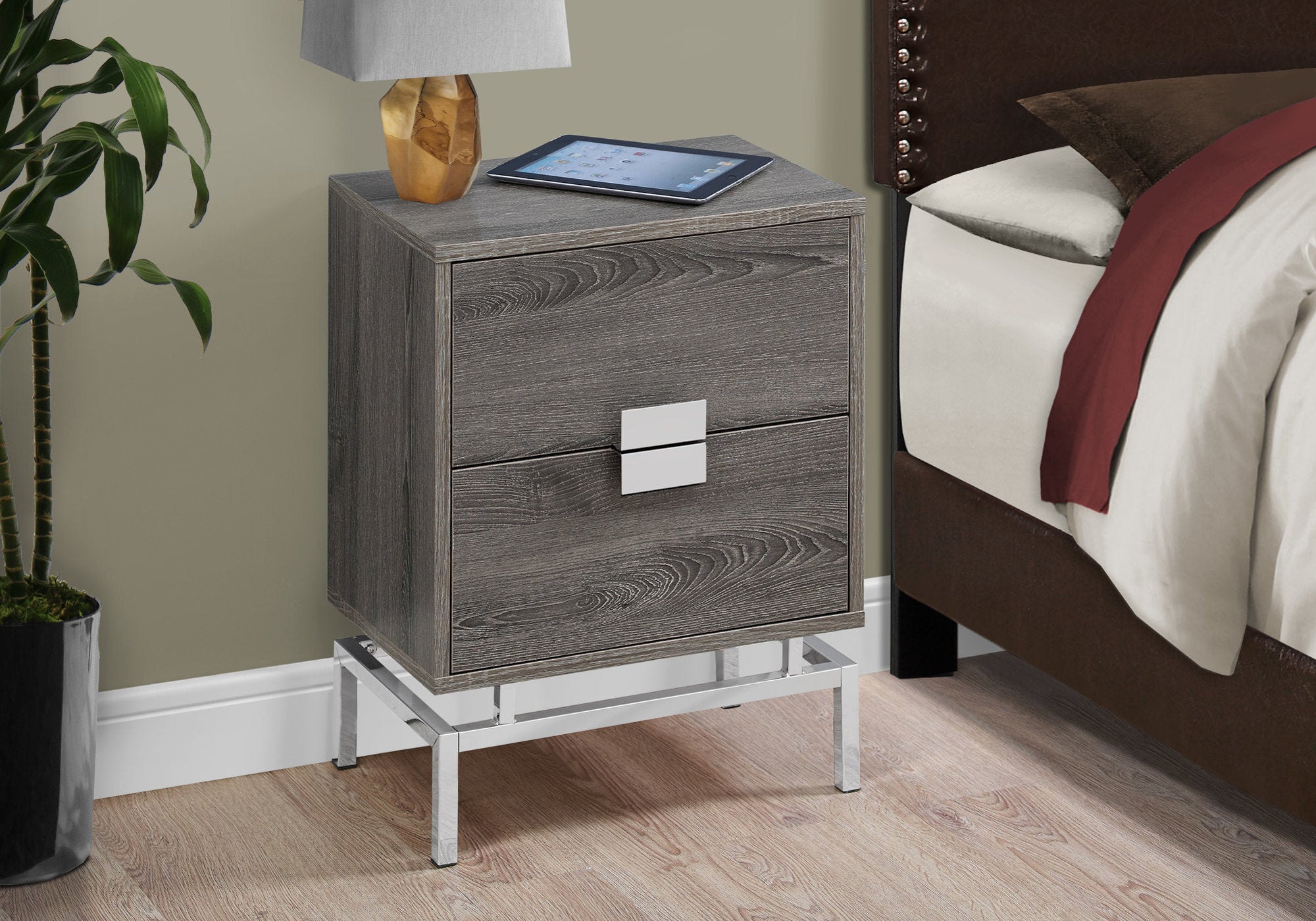 12.75" x 18.25" x 23.5" Dark Taupe Particle Board Metal Accent Table