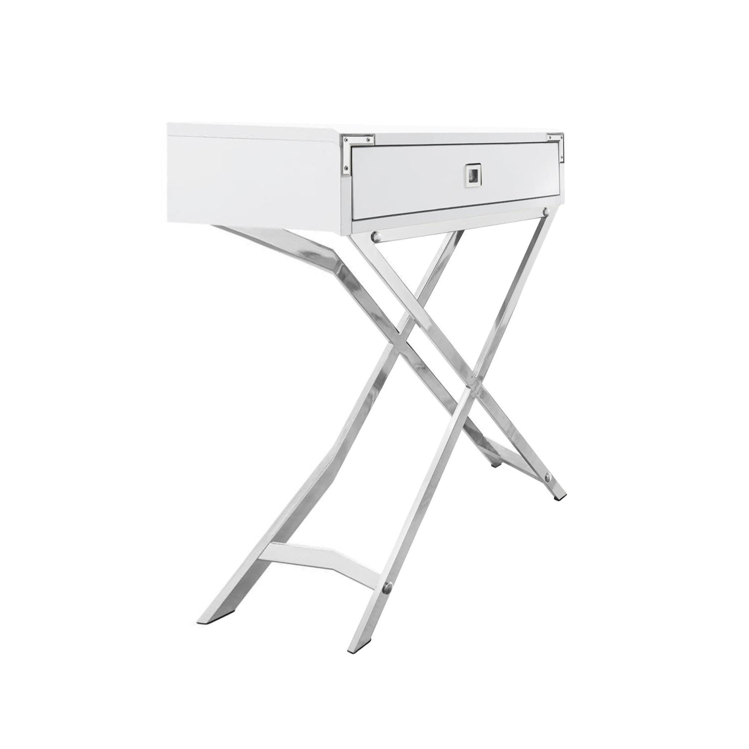 12" x 18.25" x 24" White Finish and Metal Accent Table