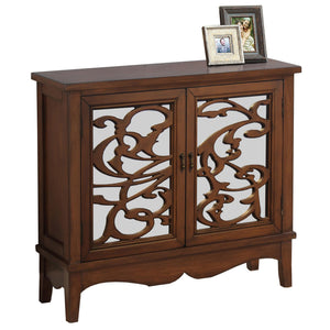 11" x 36" x 32" Walnut  Accent Chest With Mirrored Glass