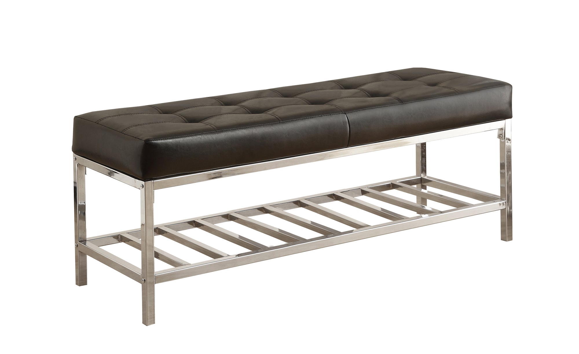 16.5" x 48.5" x 18" Black Leather LookChrome Metal  Bench
