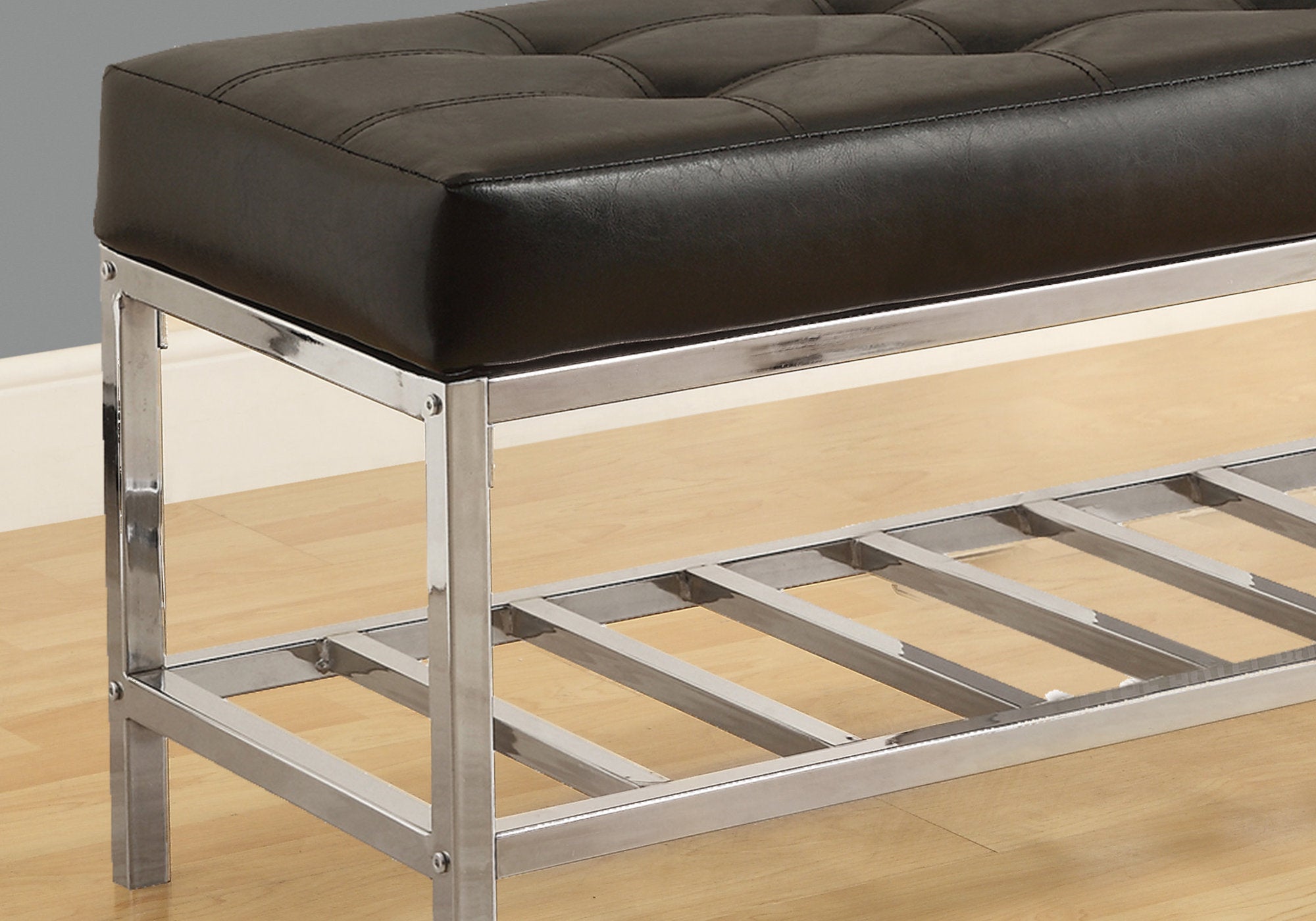 16.5" x 48.5" x 18" Black Leather LookChrome Metal  Bench