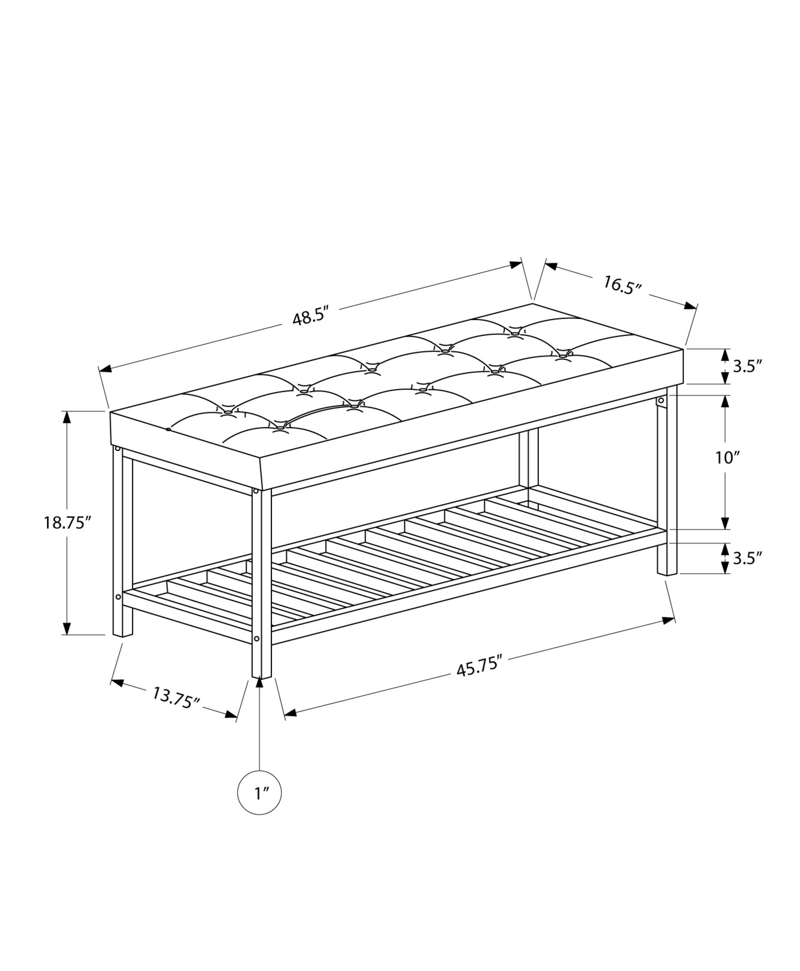 16.5" x 48.5" x 18" Black Leather LookChrome Metal  Bench
