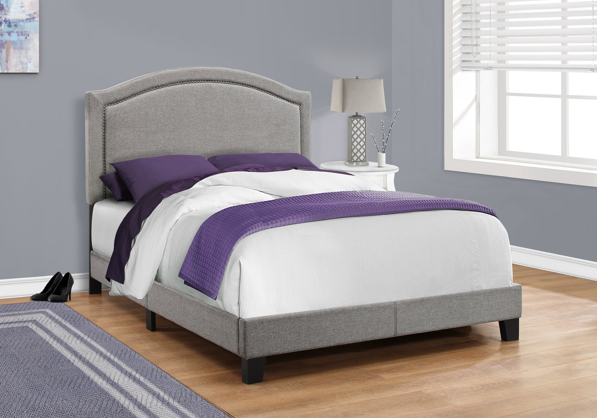 Full Size Grey Linen with Chrome Trim Bed