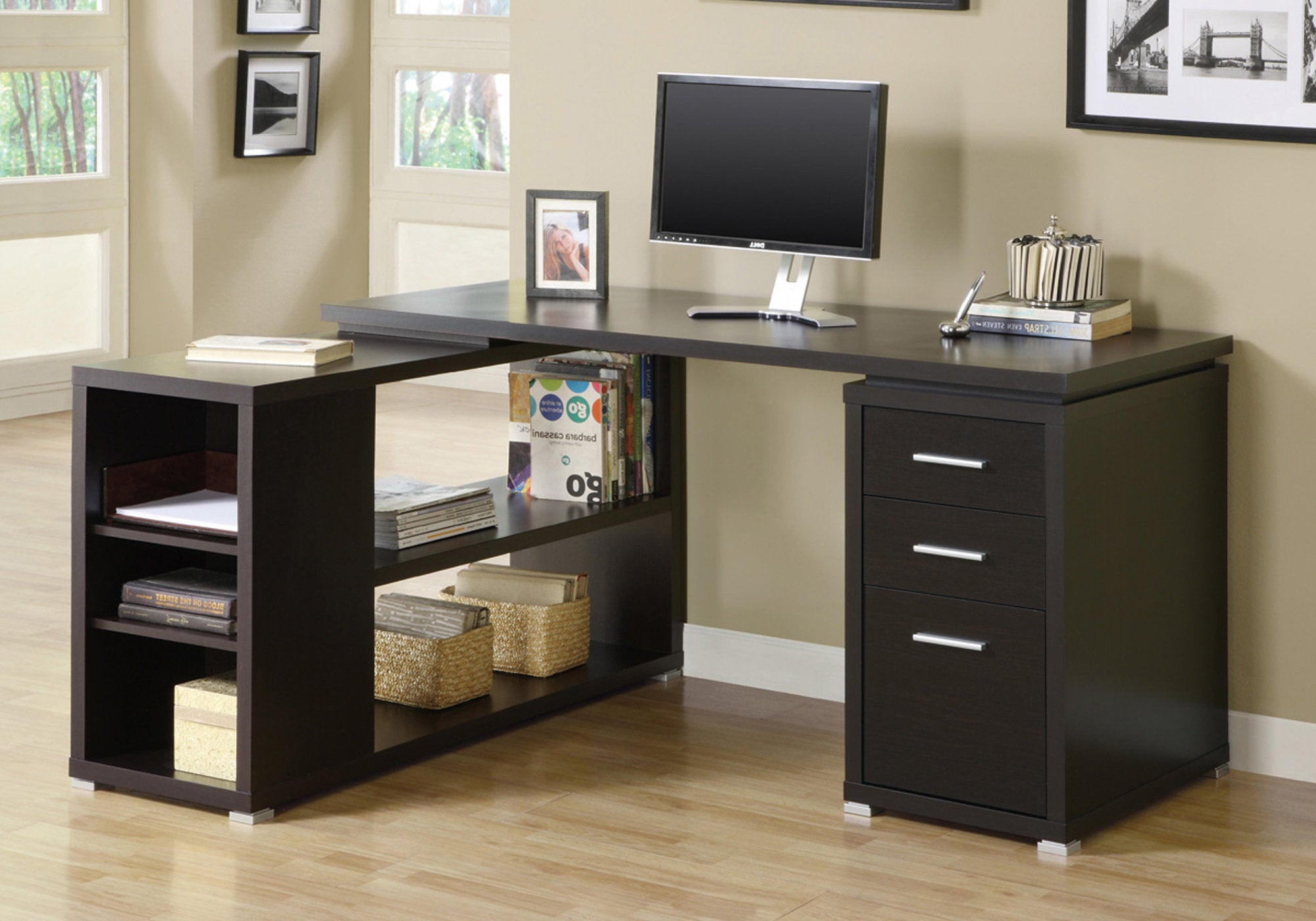 47.25" x 60" x 29" Cappuccino Particle Board Hollow Core  Computer Desk