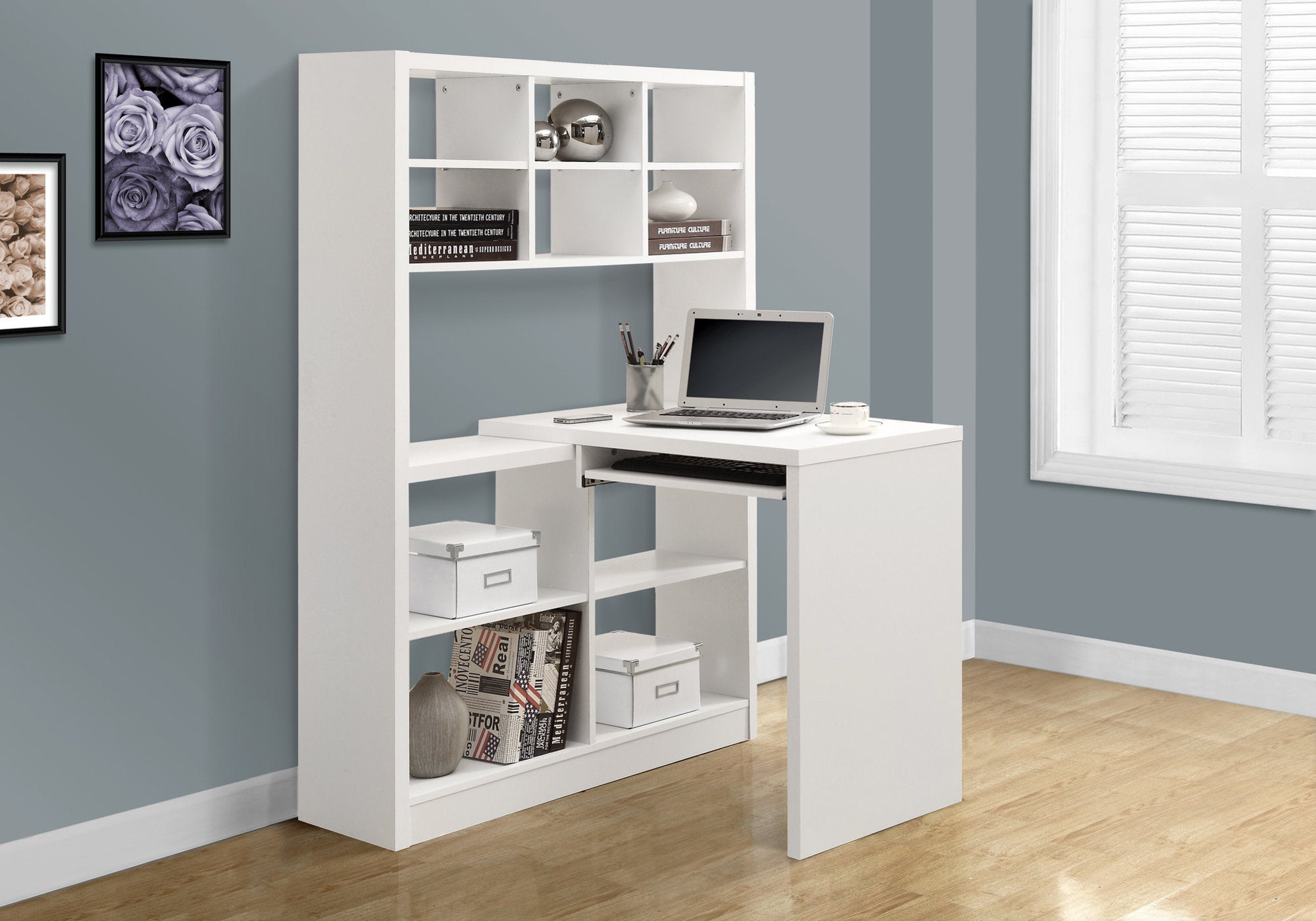 38" x 35.5" x 60" White Particle Board Hollow Core  Computer Desk