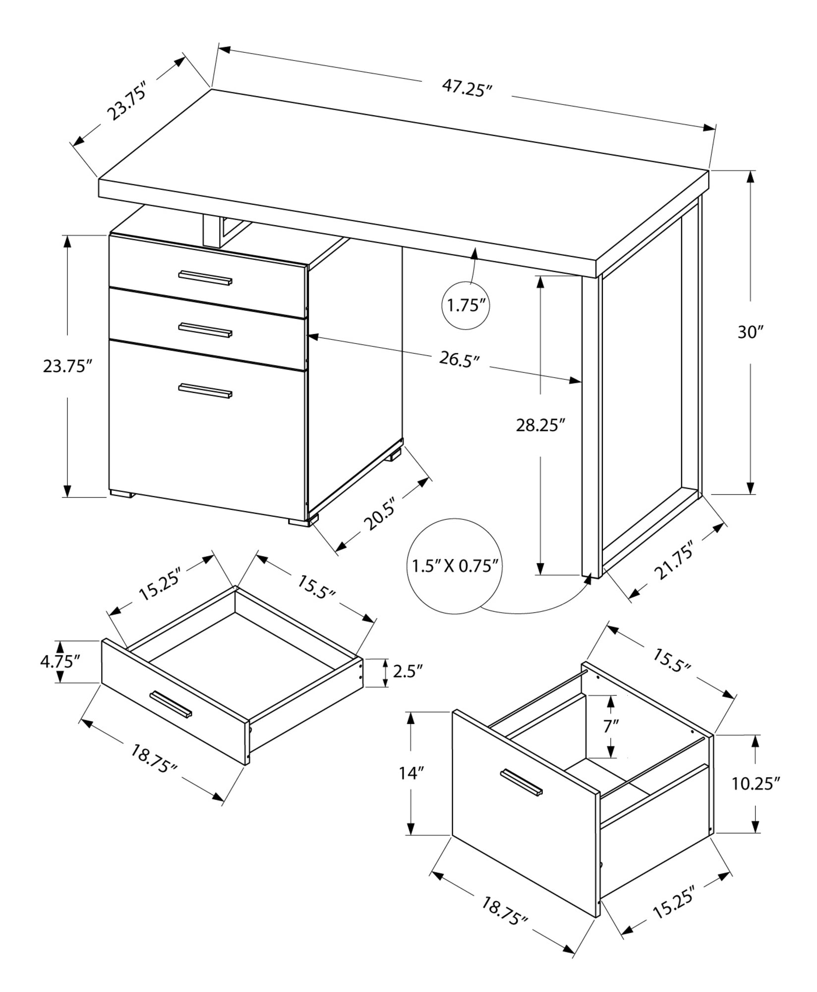 23.75" x 47.25" x 30" Cappuccino Silver Particle Board Hollow Core Metal  Computer Desk