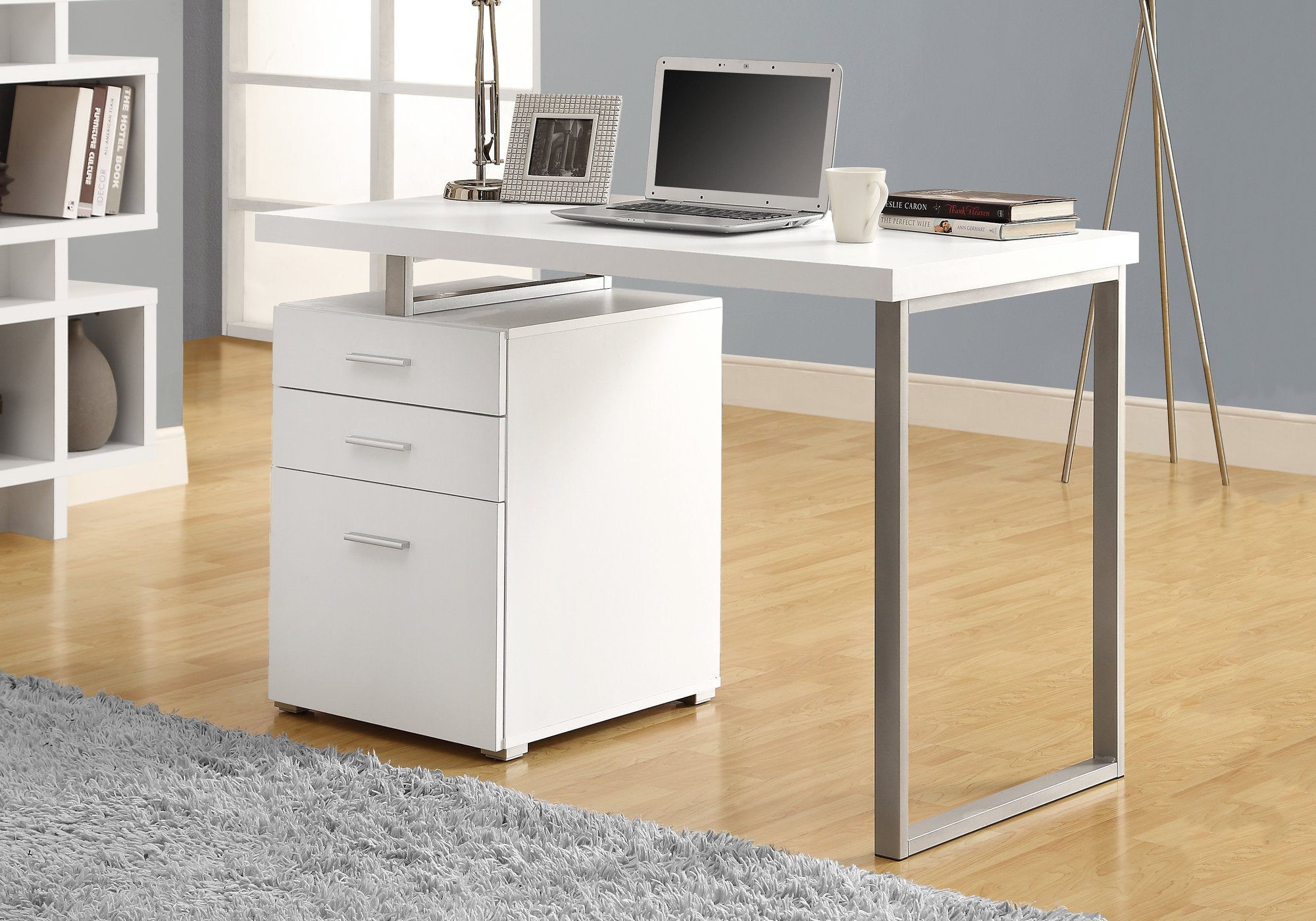 23.75" x 47.25" x 30" White Silver Particle Board Hollow Core Metal  Computer Desk