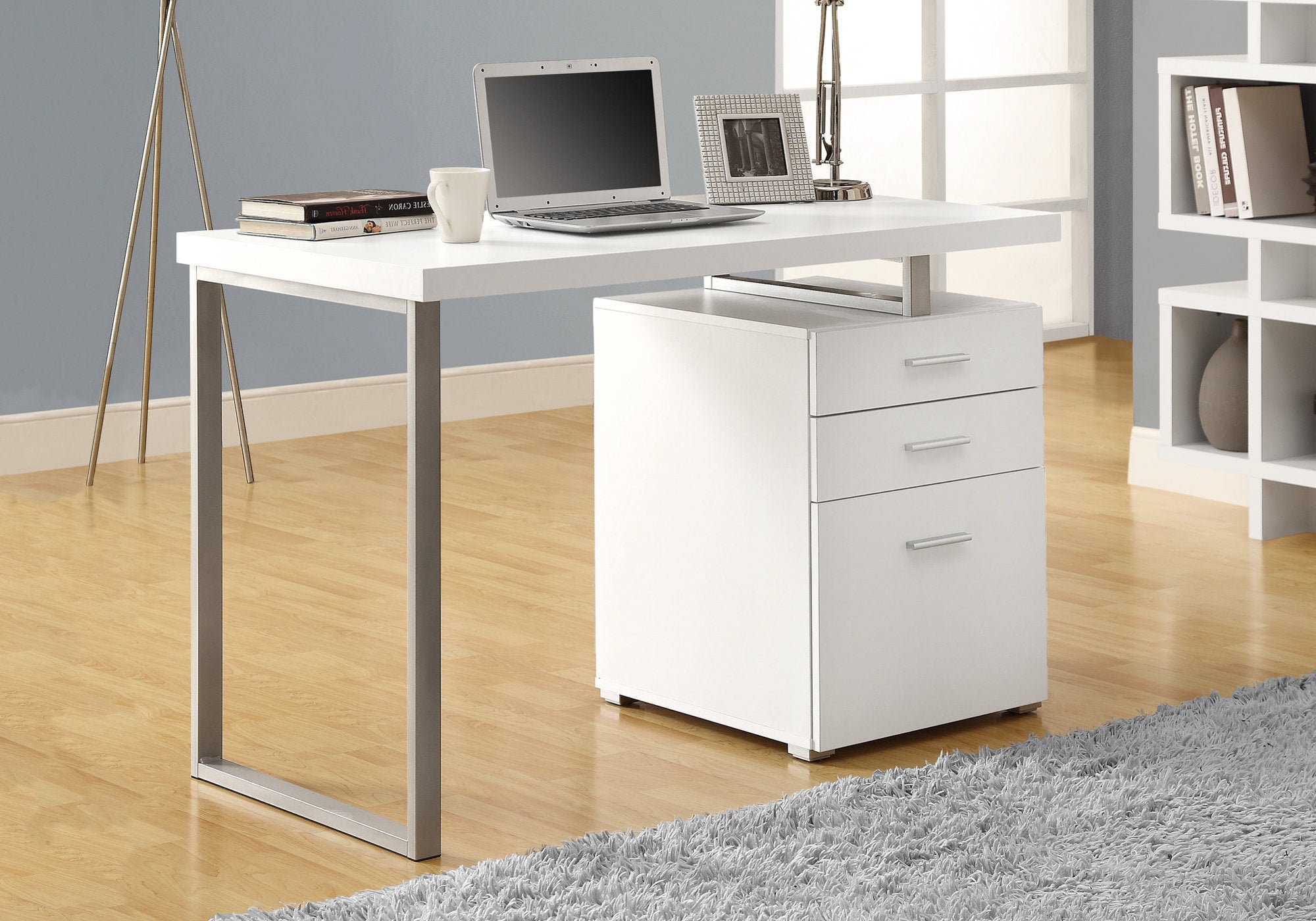 23.75" x 47.25" x 30" White Silver Particle Board Hollow Core Metal  Computer Desk
