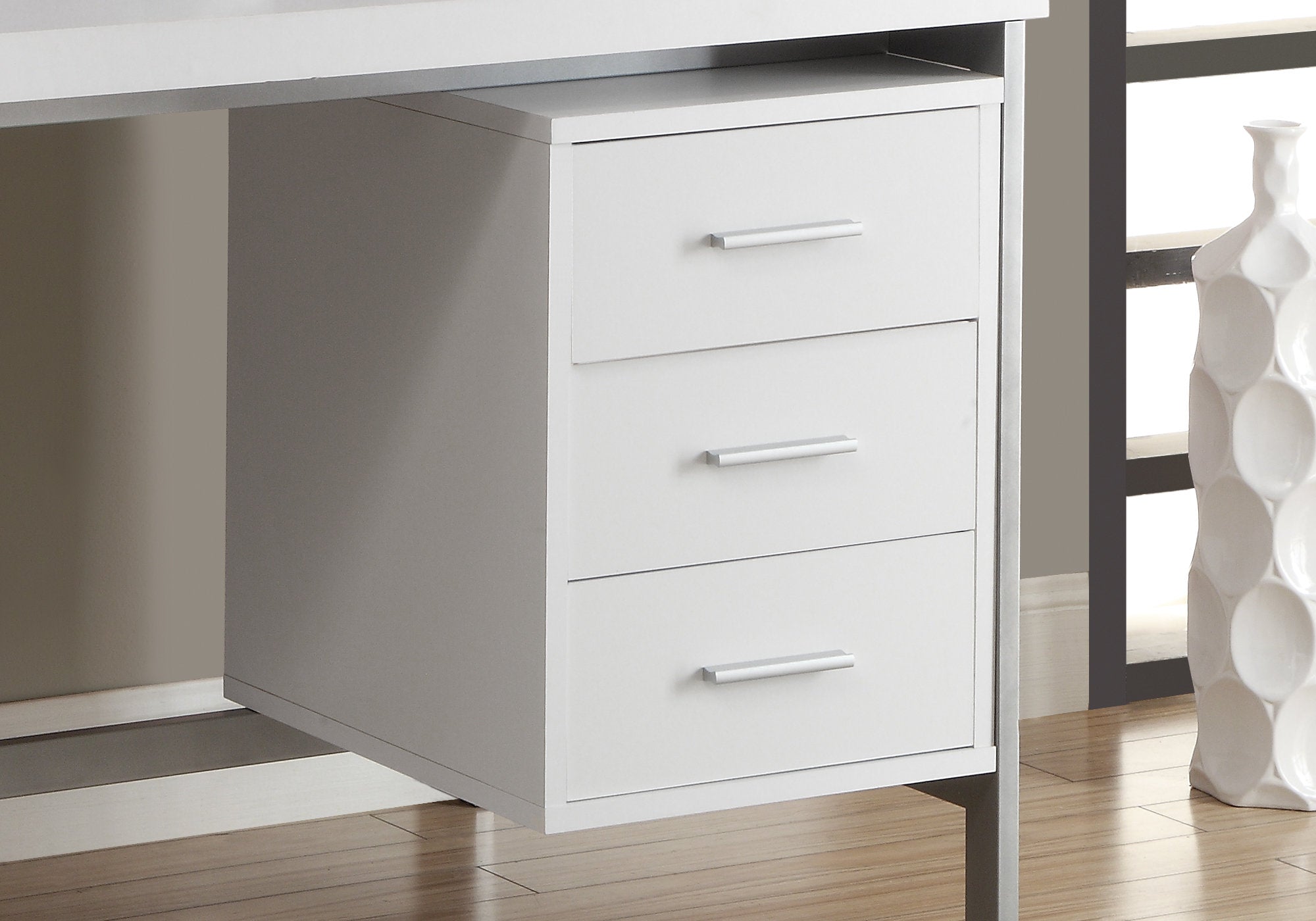 30" x 60" x 31" White  Silver  Particle Board  Hollow Core  Metal   Computer Desk With A Hollow Core