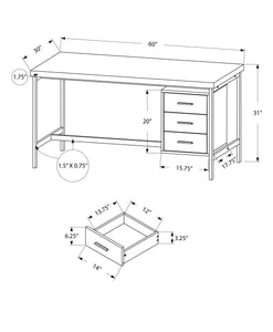 30" x 60" x 31" White  Silver  Particle Board  Hollow Core  Metal   Computer Desk With A Hollow Core
